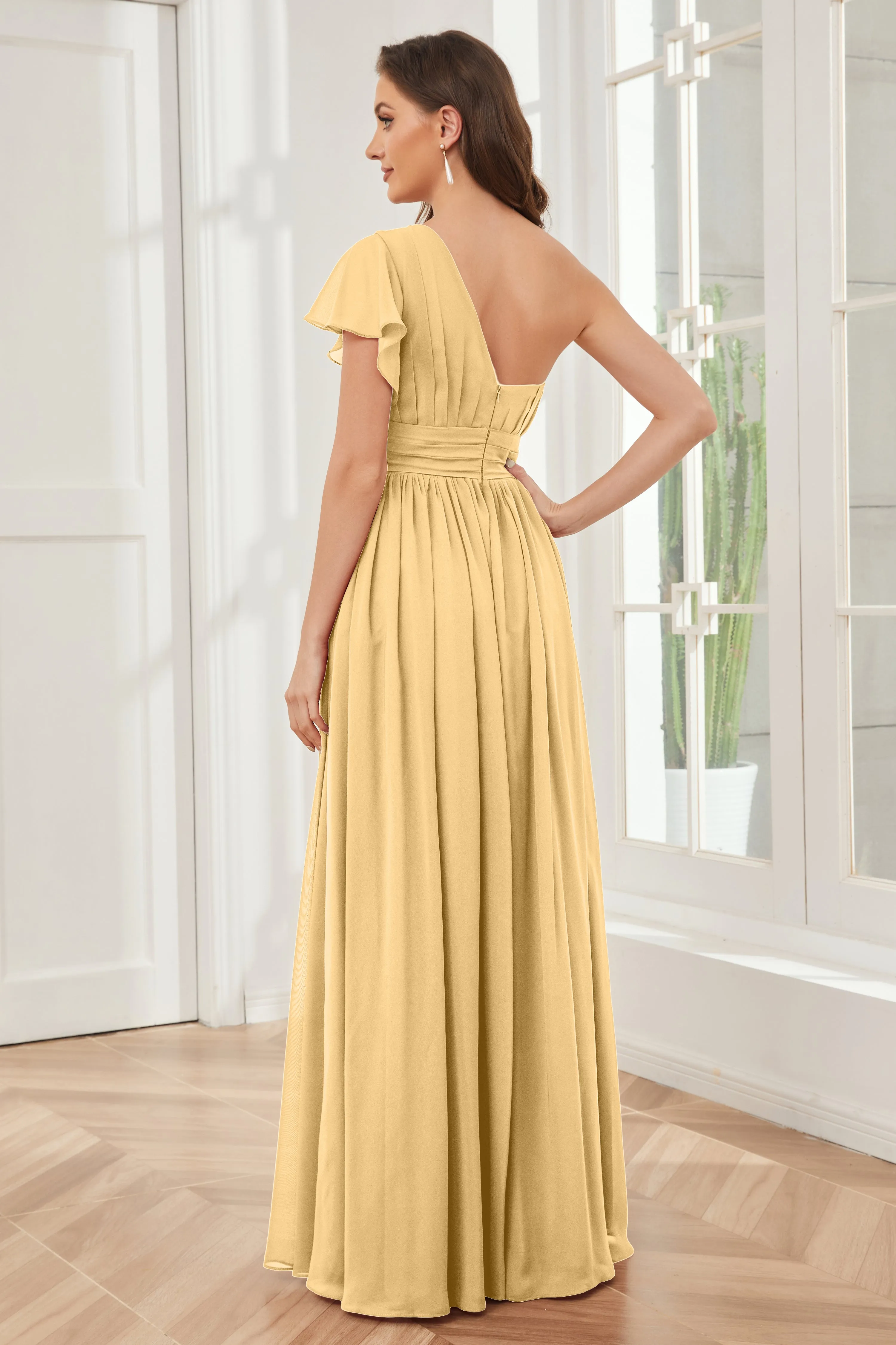 One Shoulder Chiffon Long Bridesmaid Dresses