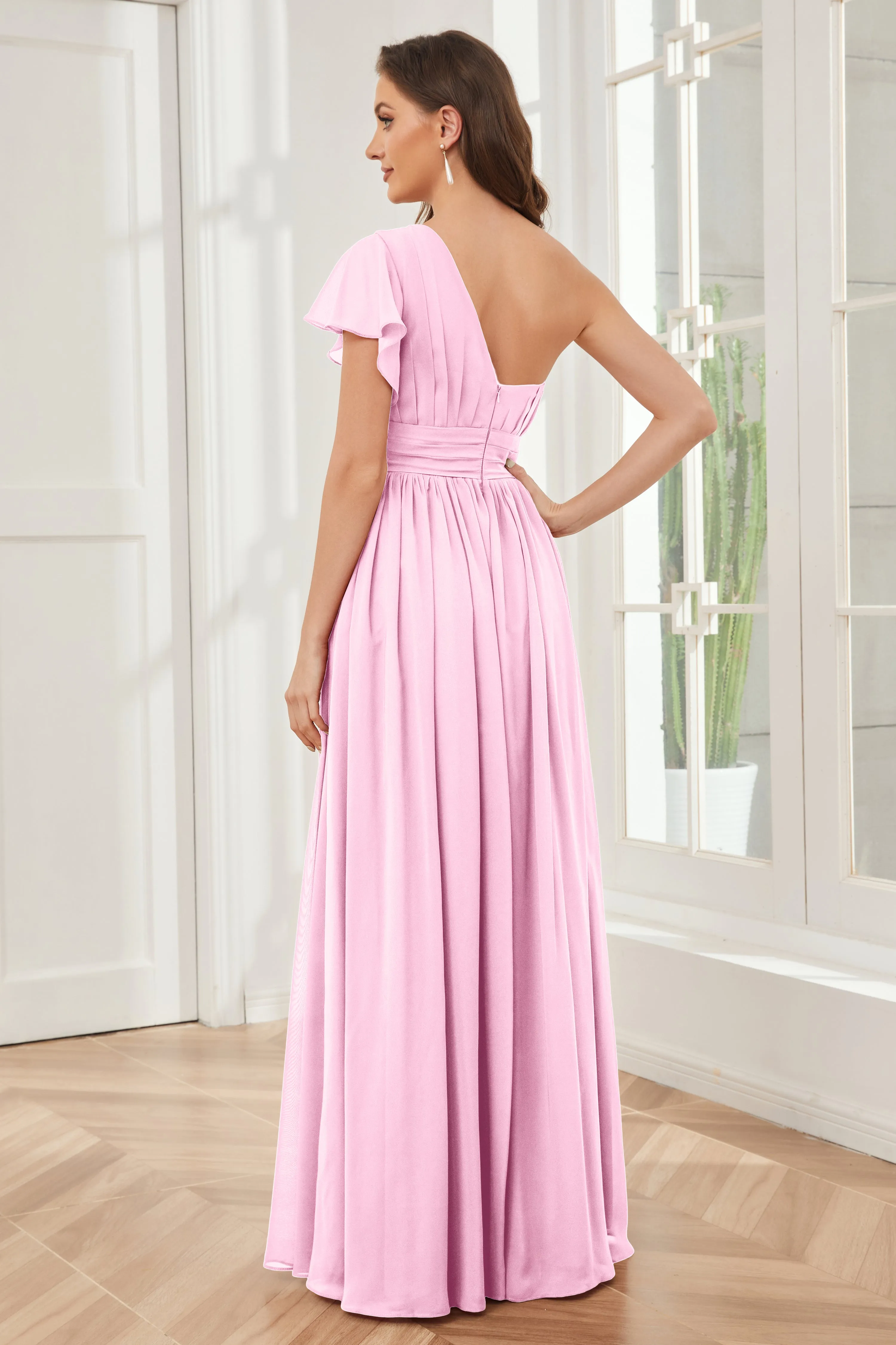 One Shoulder Chiffon Long Bridesmaid Dresses
