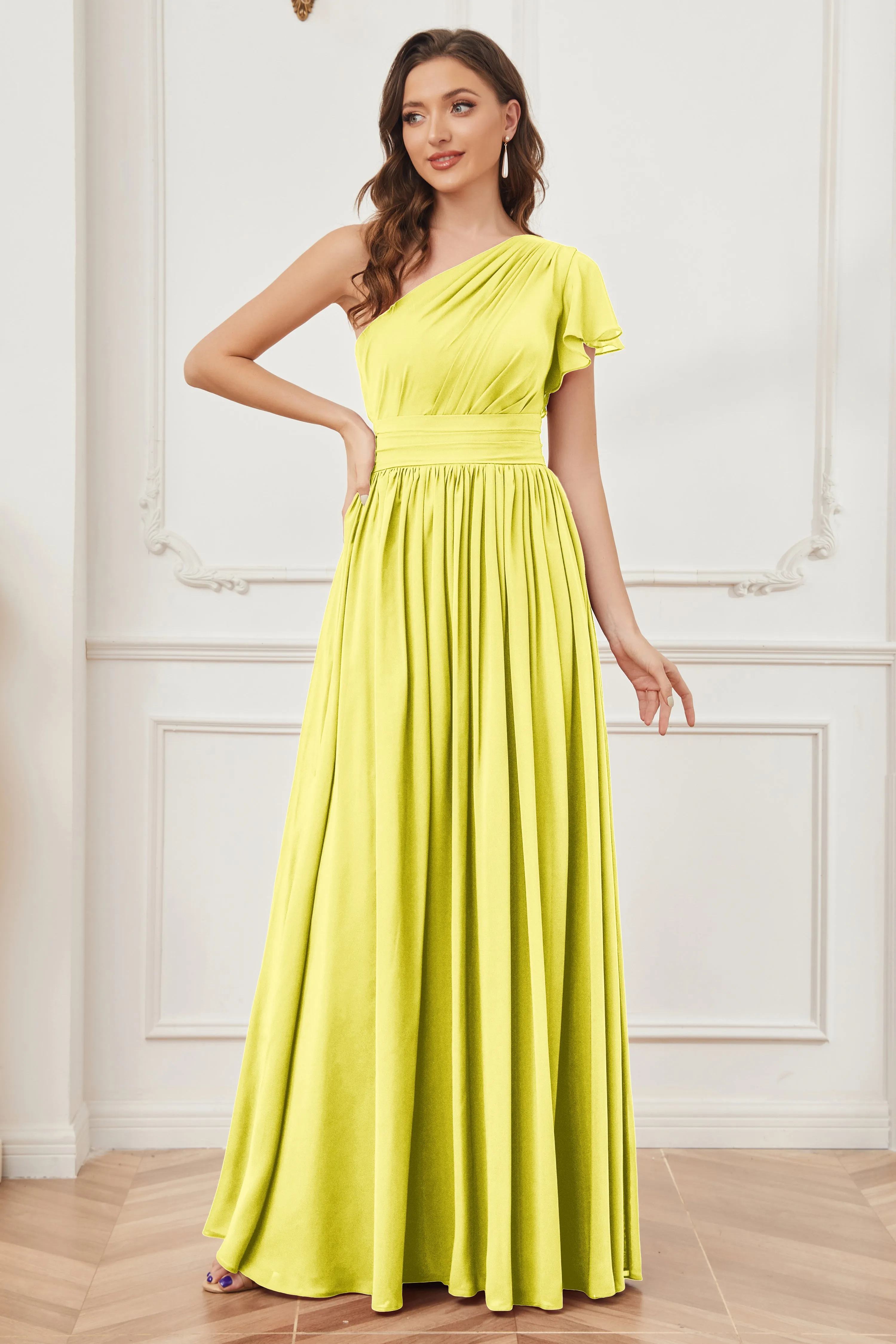 One Shoulder Chiffon Long Bridesmaid Dresses
