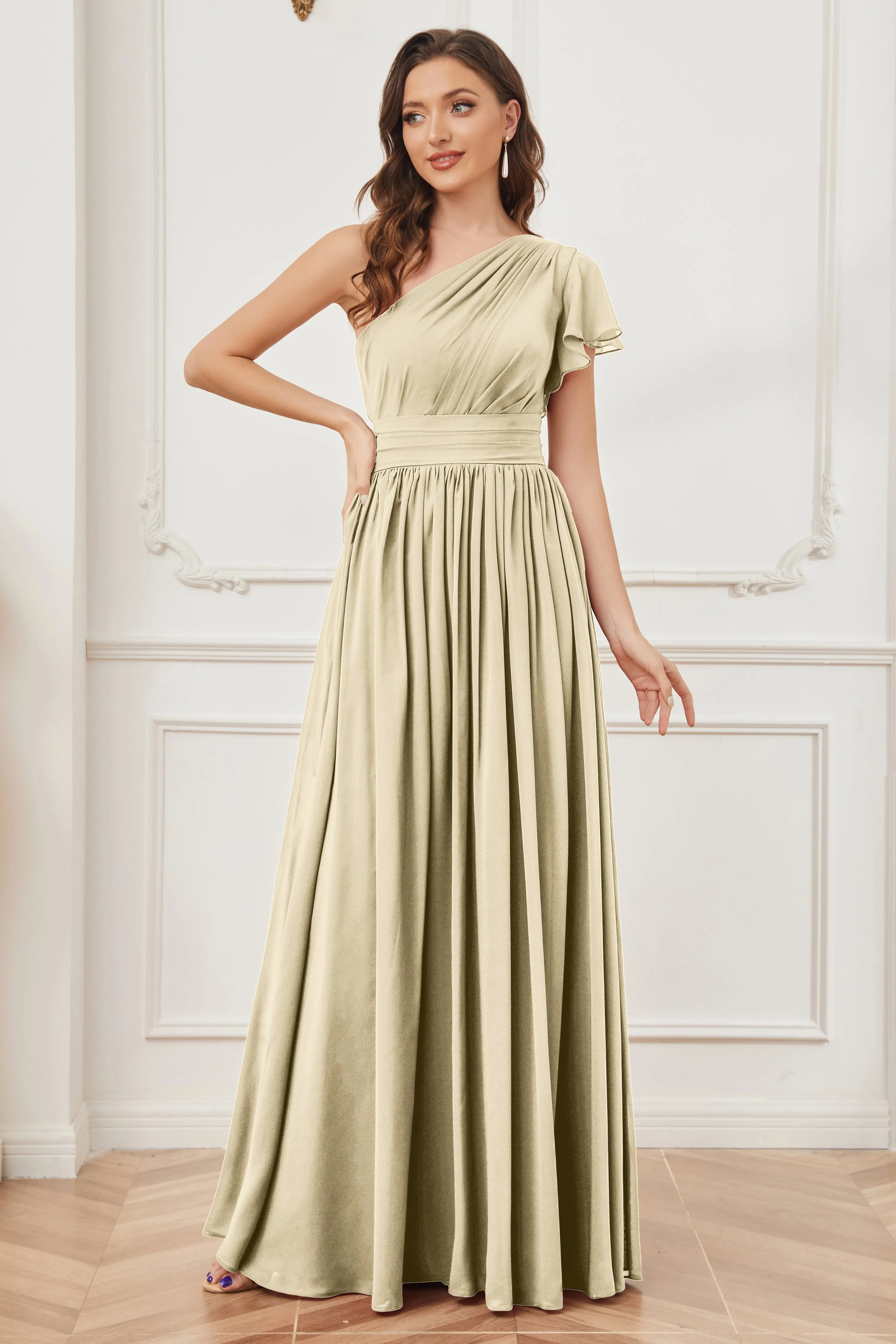 One Shoulder Chiffon Long Bridesmaid Dresses
