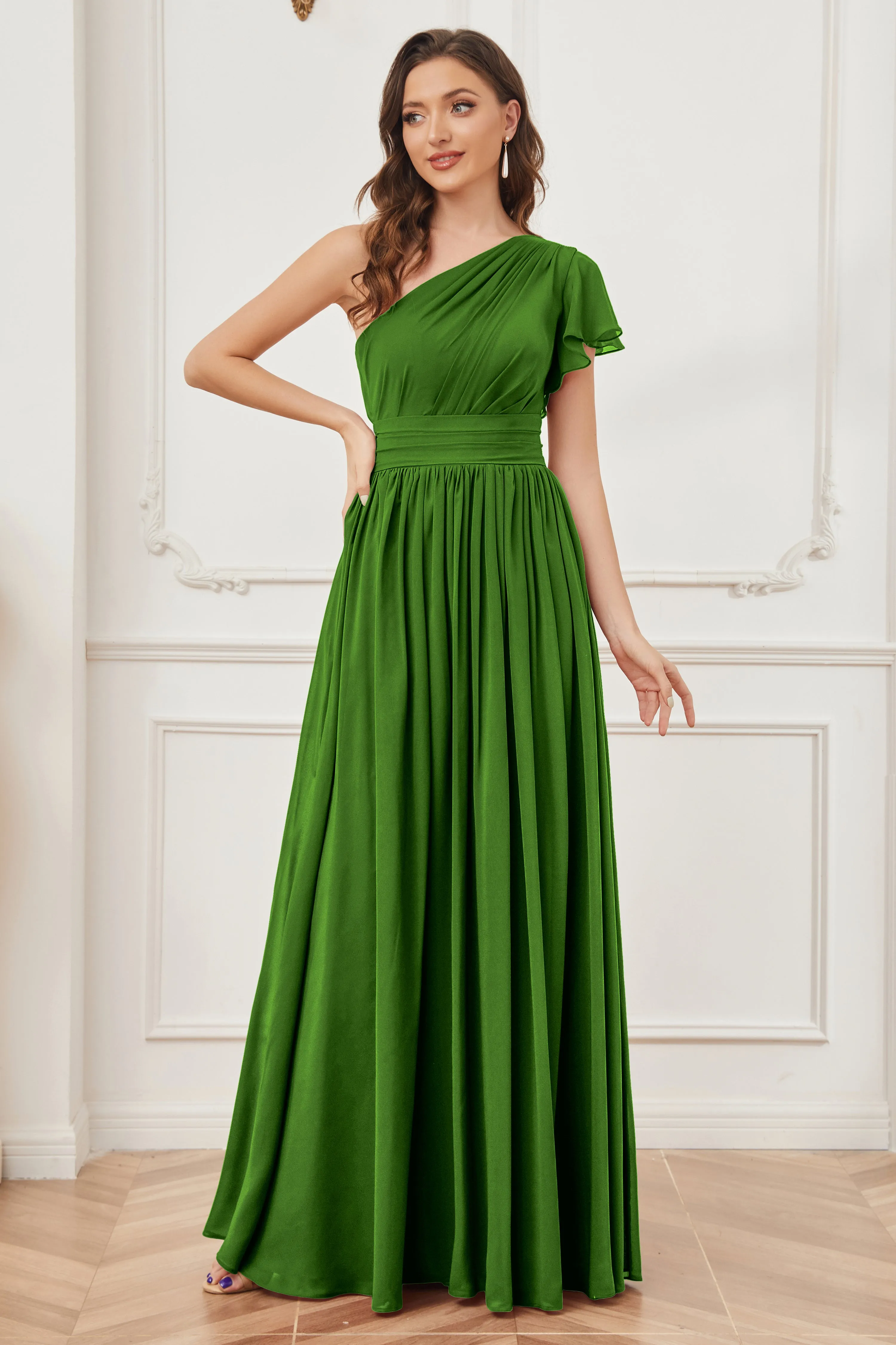 One Shoulder Chiffon Long Bridesmaid Dresses