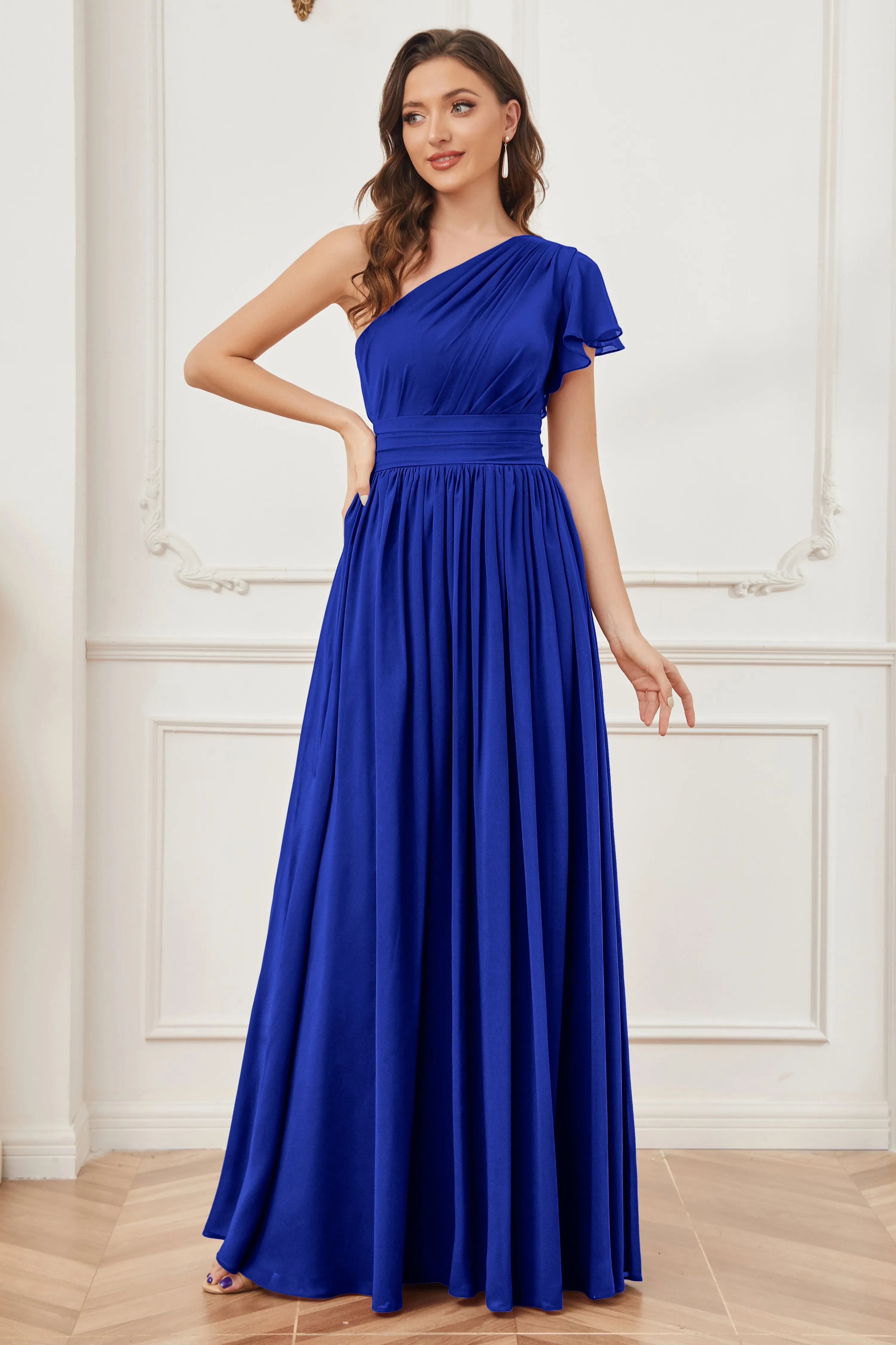 One Shoulder Chiffon Long Bridesmaid Dresses