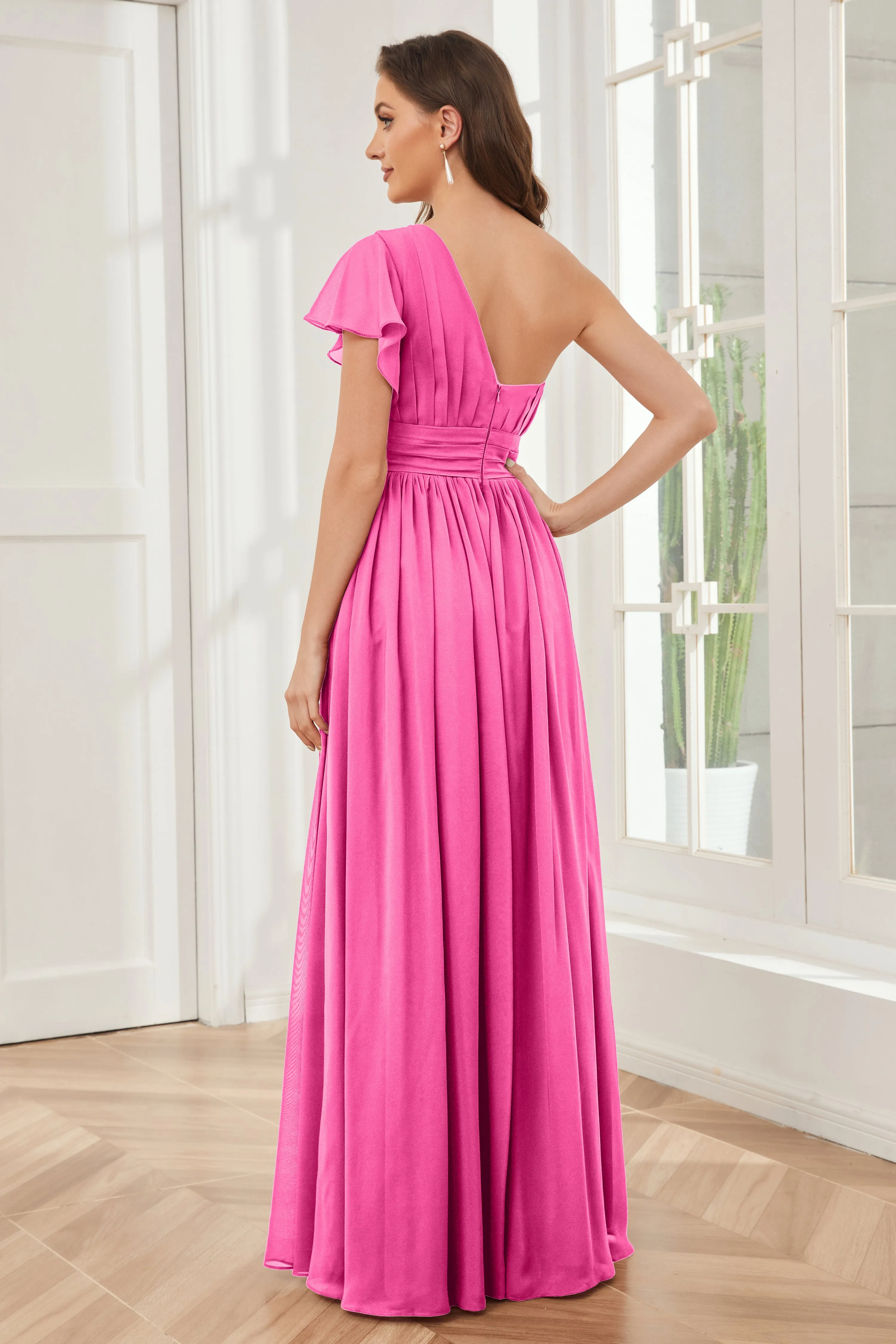 One Shoulder Chiffon Long Bridesmaid Dresses