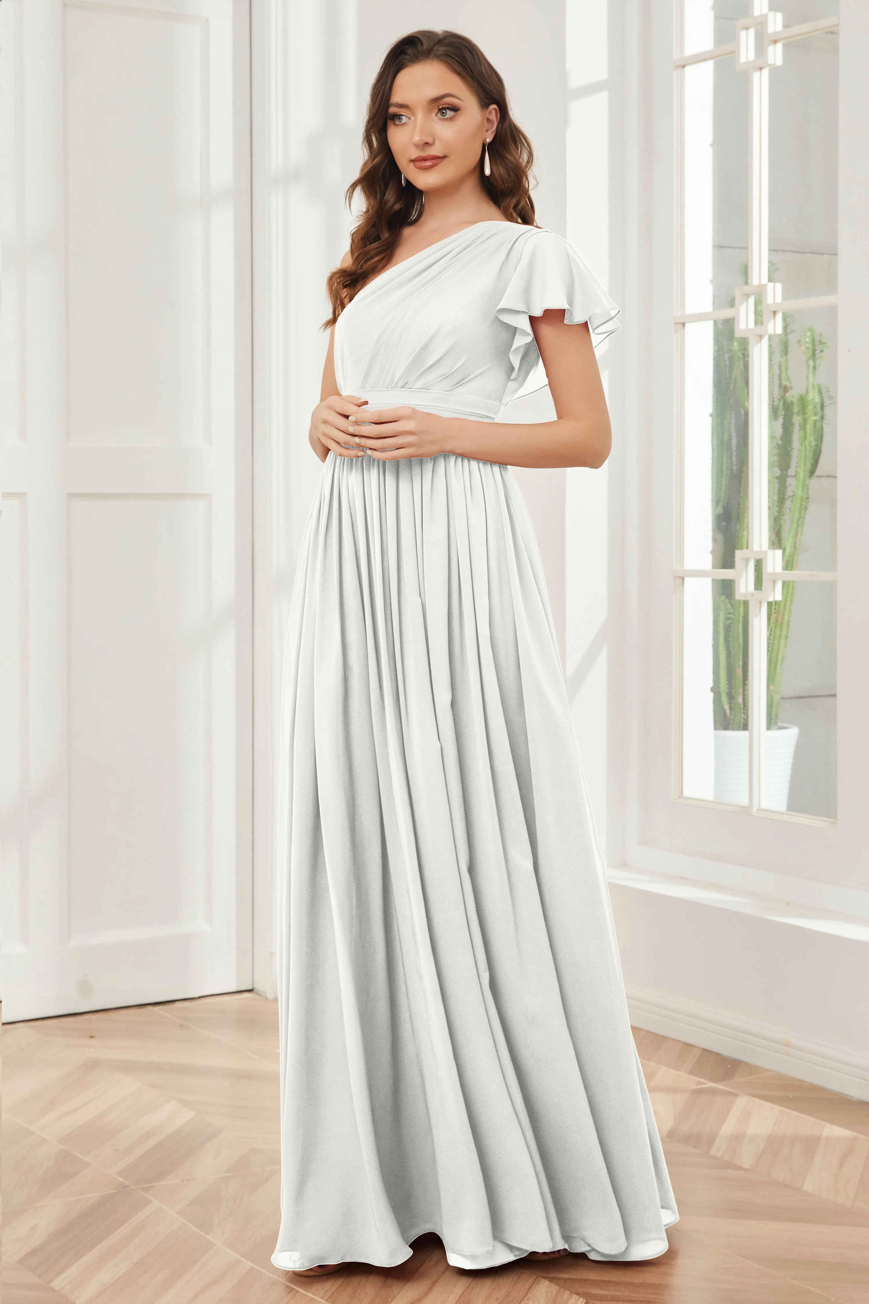 One Shoulder Chiffon Long Bridesmaid Dresses
