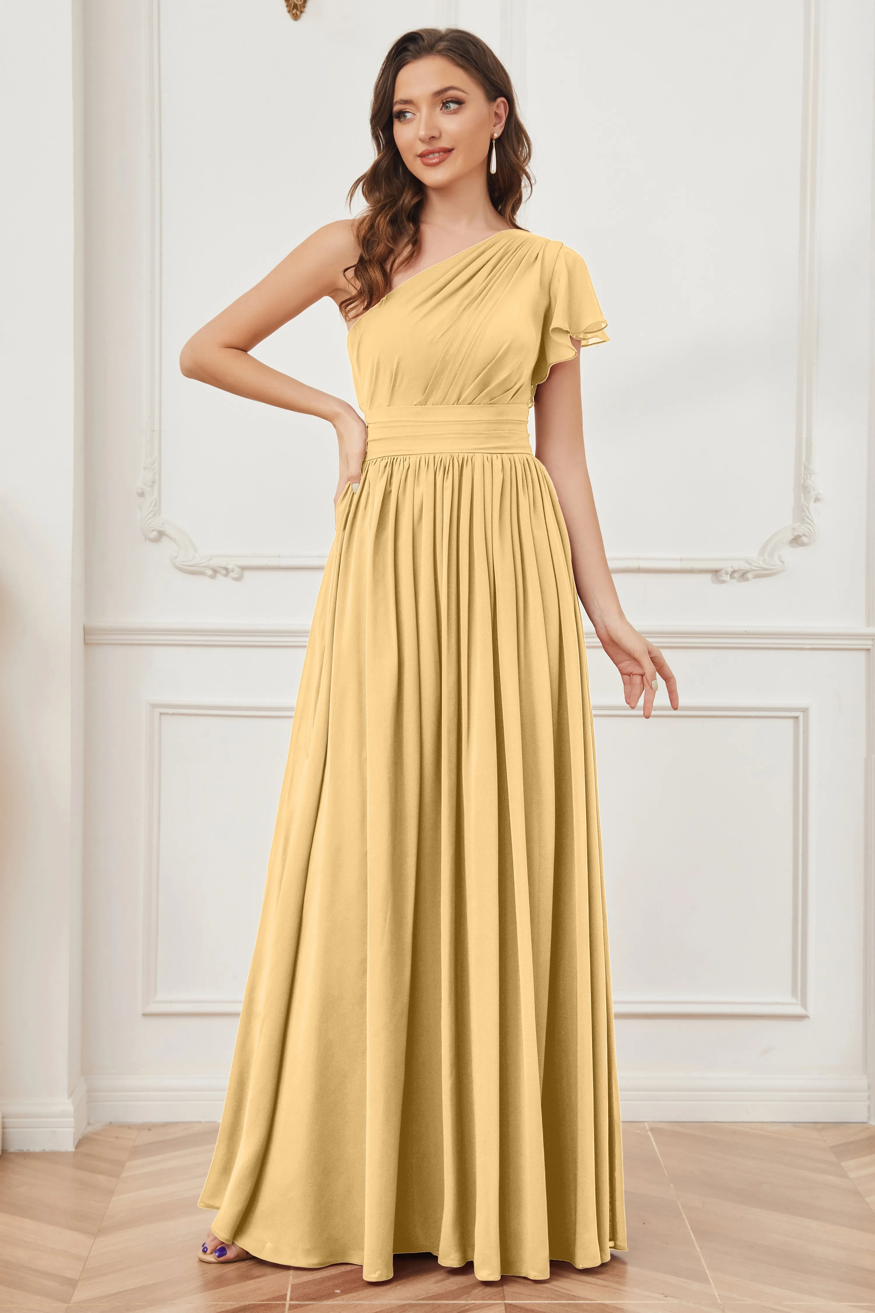 One Shoulder Chiffon Long Bridesmaid Dresses