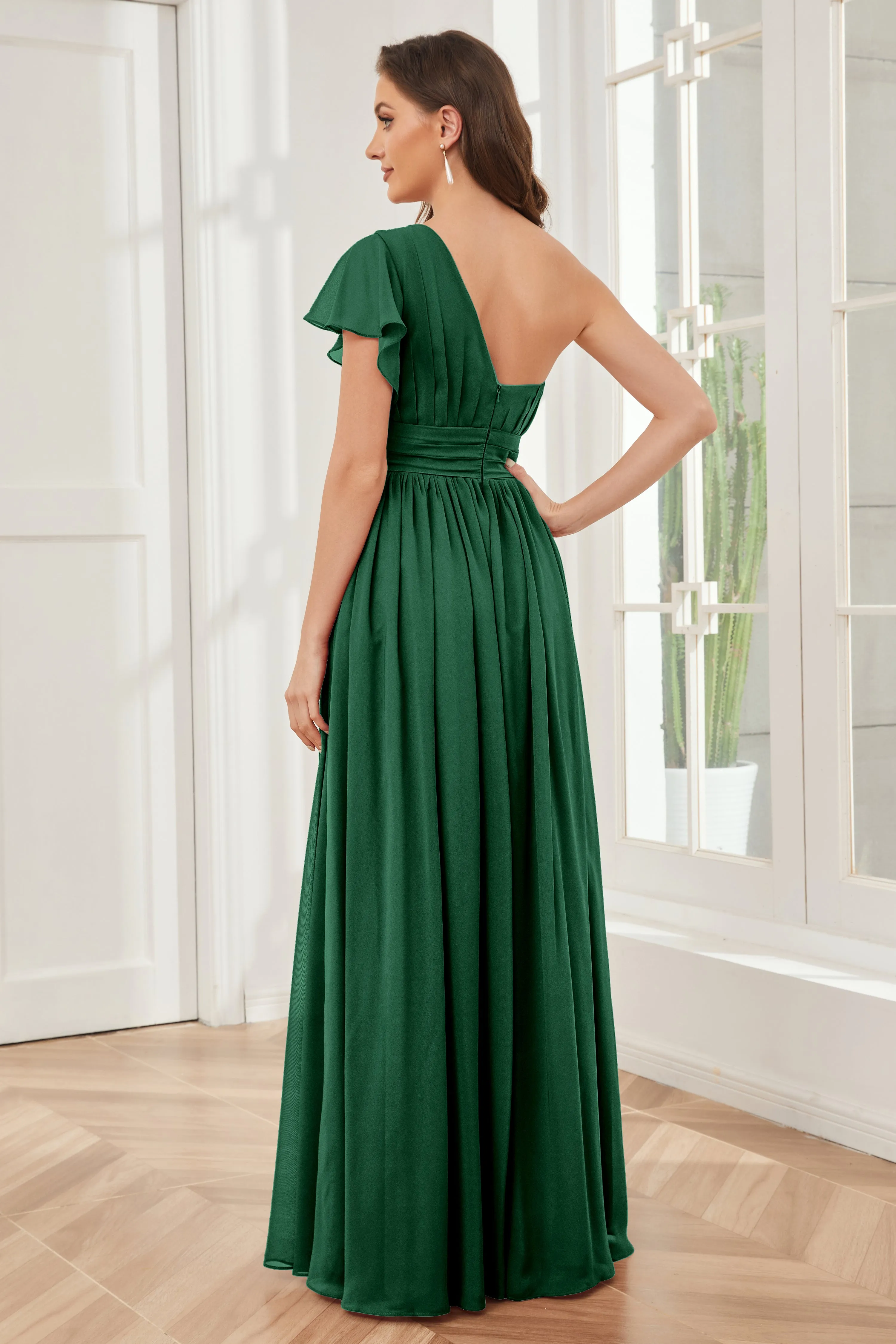 One Shoulder Chiffon Long Bridesmaid Dresses