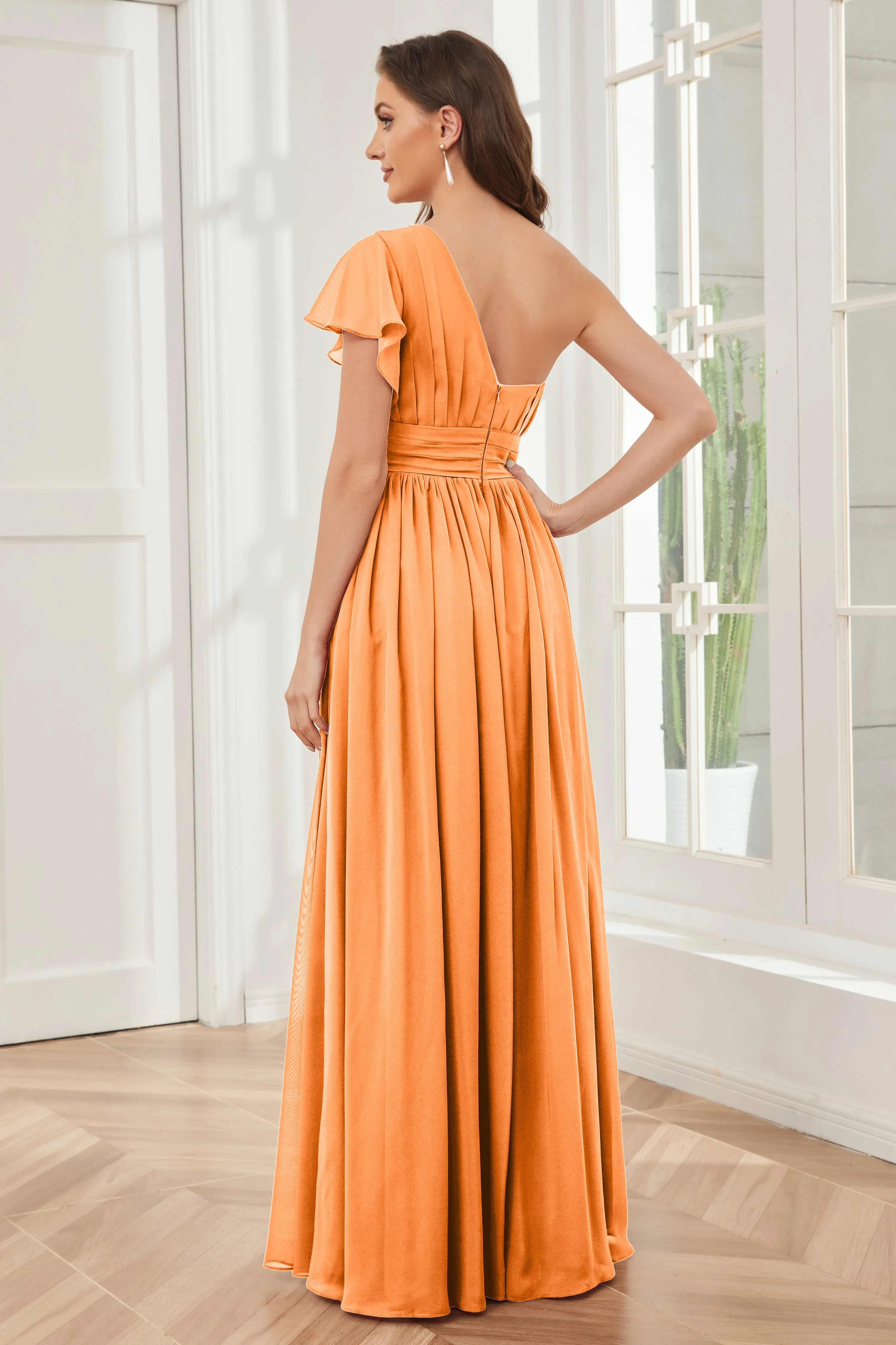 One Shoulder Chiffon Long Bridesmaid Dresses