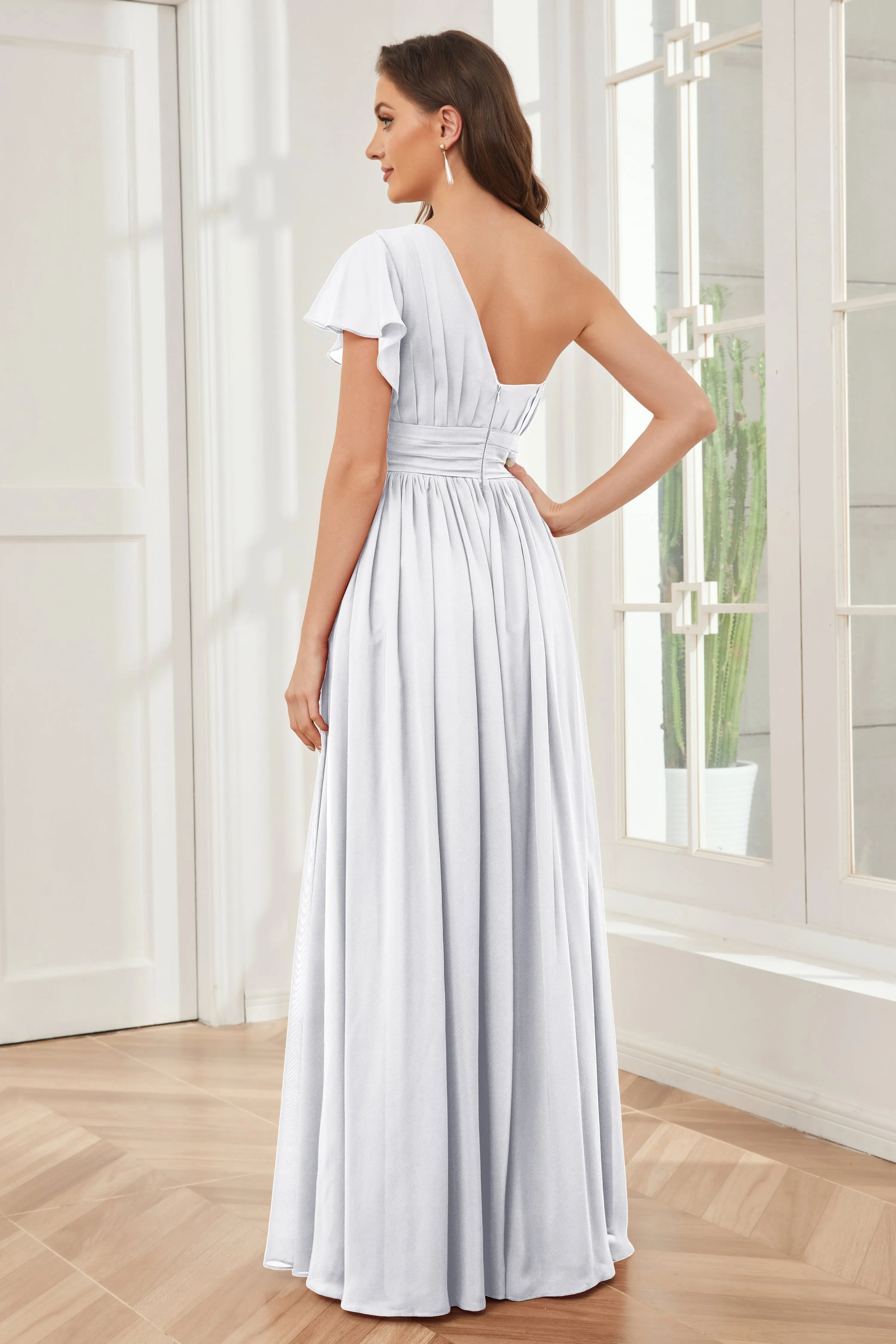 One Shoulder Chiffon Long Bridesmaid Dresses