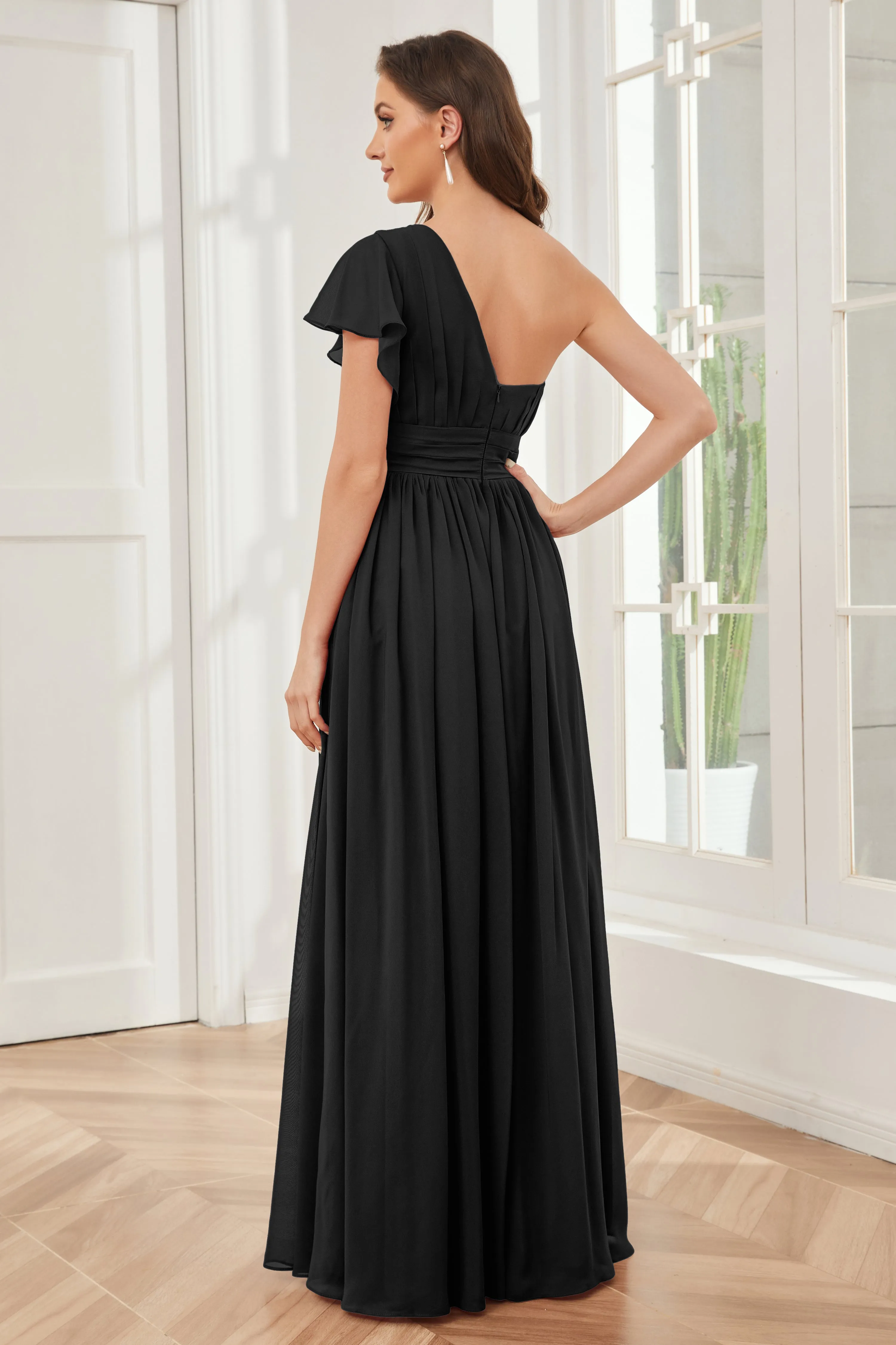 One Shoulder Chiffon Long Bridesmaid Dresses