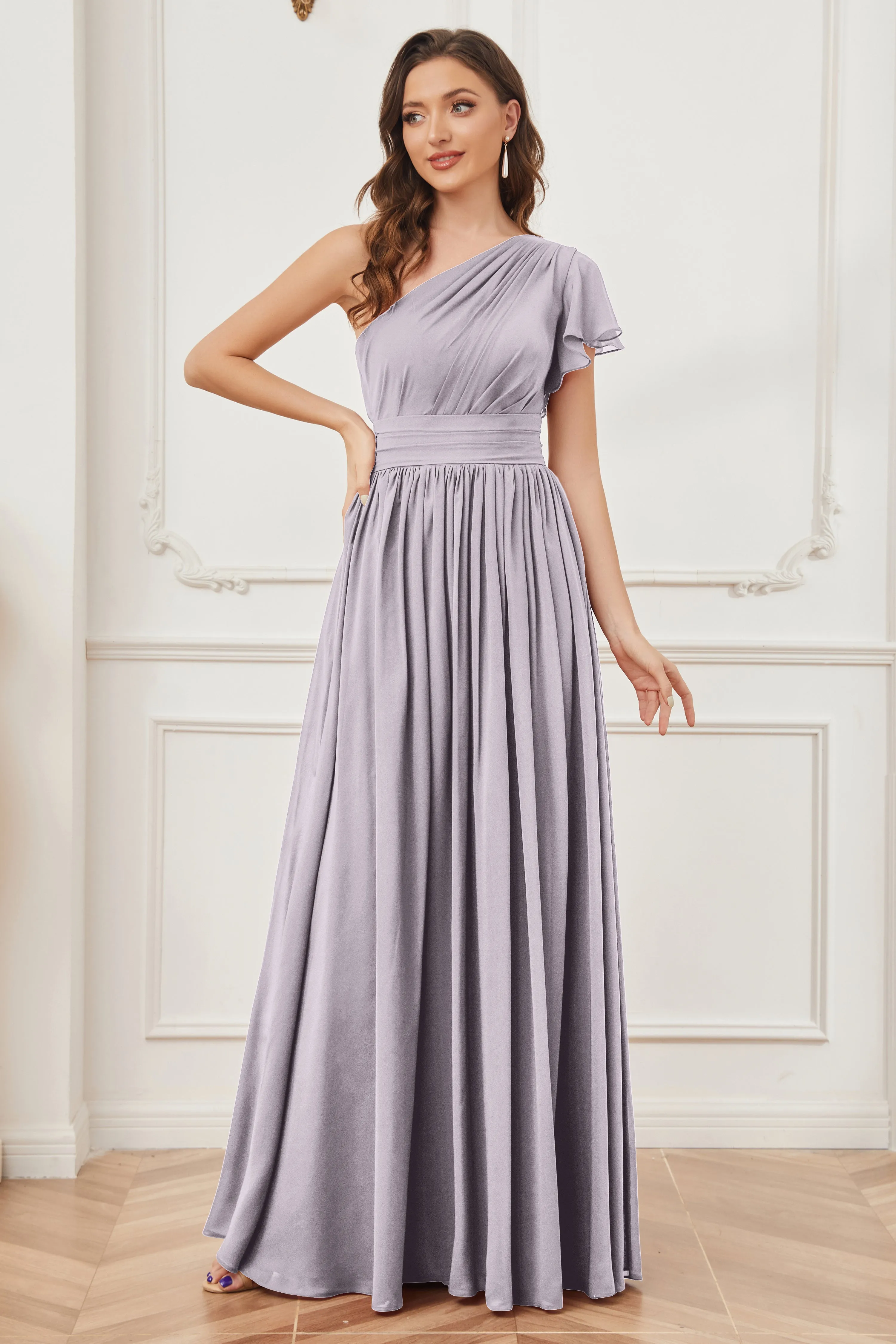 One Shoulder Chiffon Long Bridesmaid Dresses