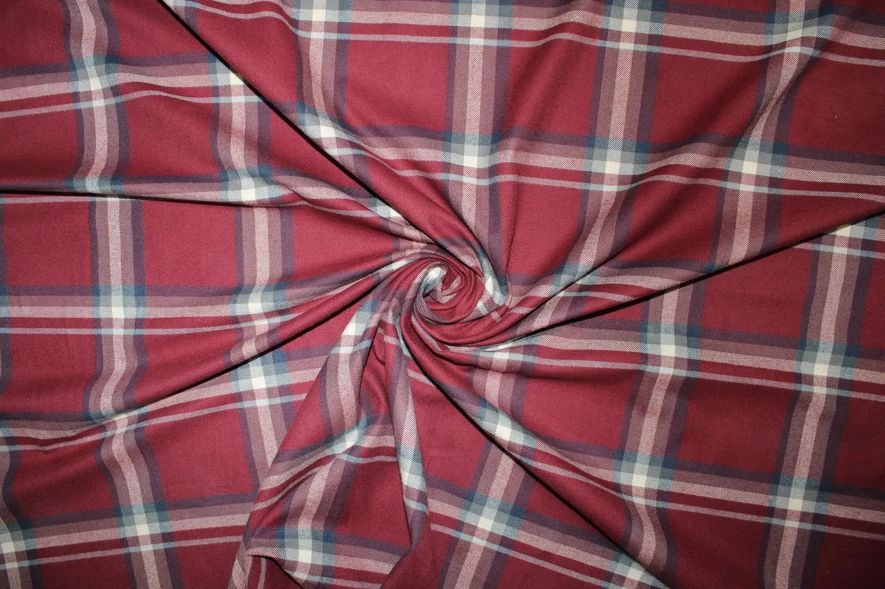 Plaid Cotton Flannel - Burgundy/Blue/Ivory