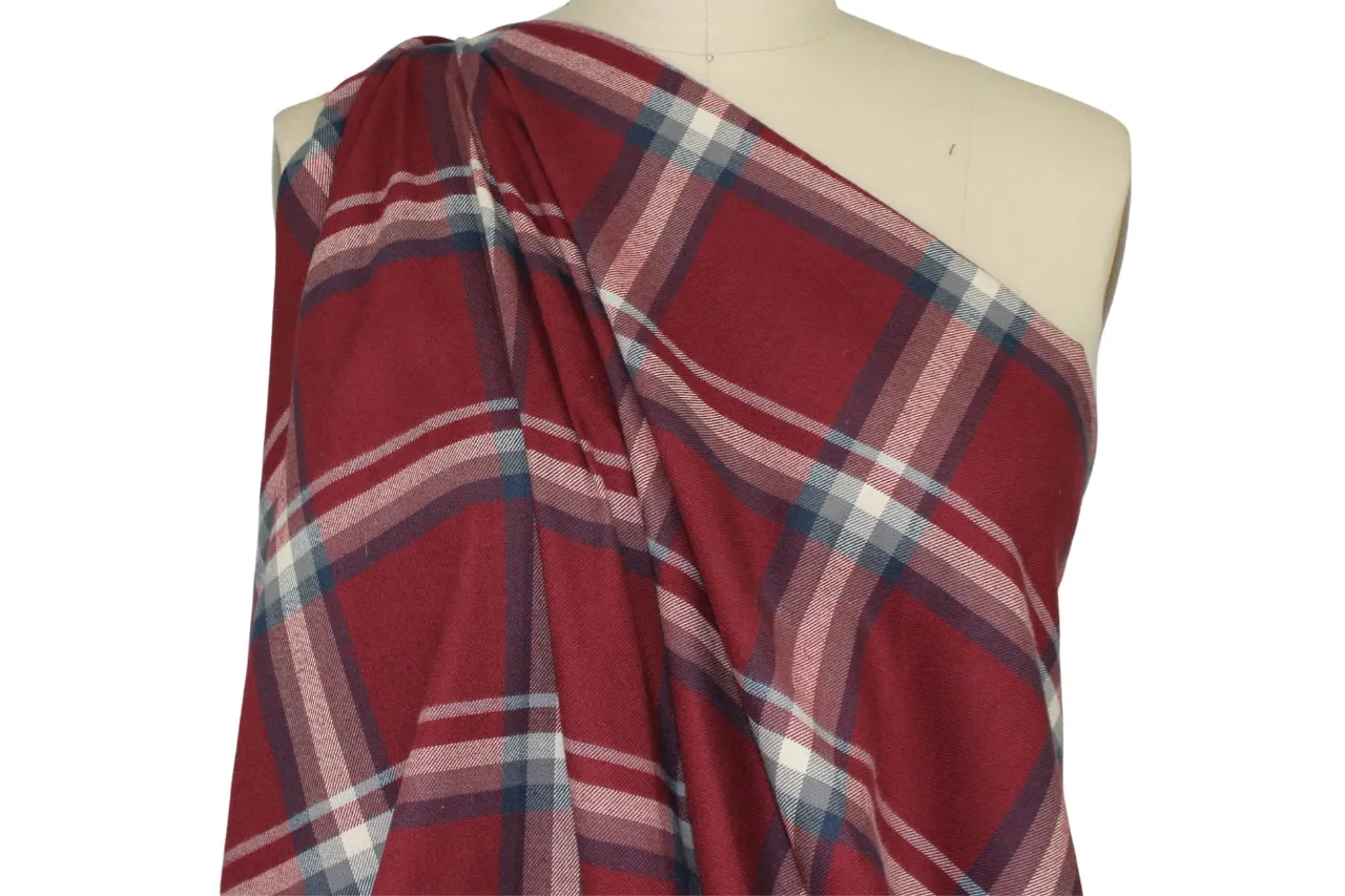 Plaid Cotton Flannel - Burgundy/Blue/Ivory