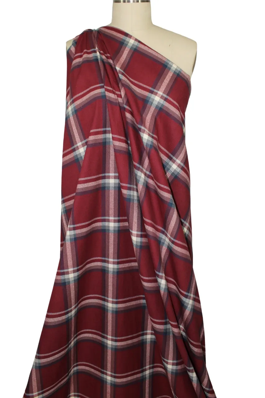 Plaid Cotton Flannel - Burgundy/Blue/Ivory