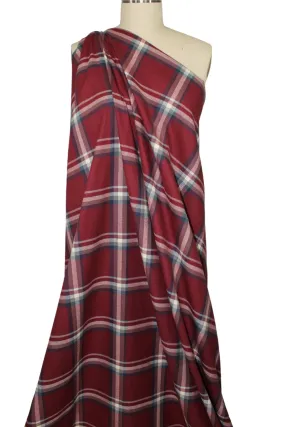 Plaid Cotton Flannel - Burgundy/Blue/Ivory