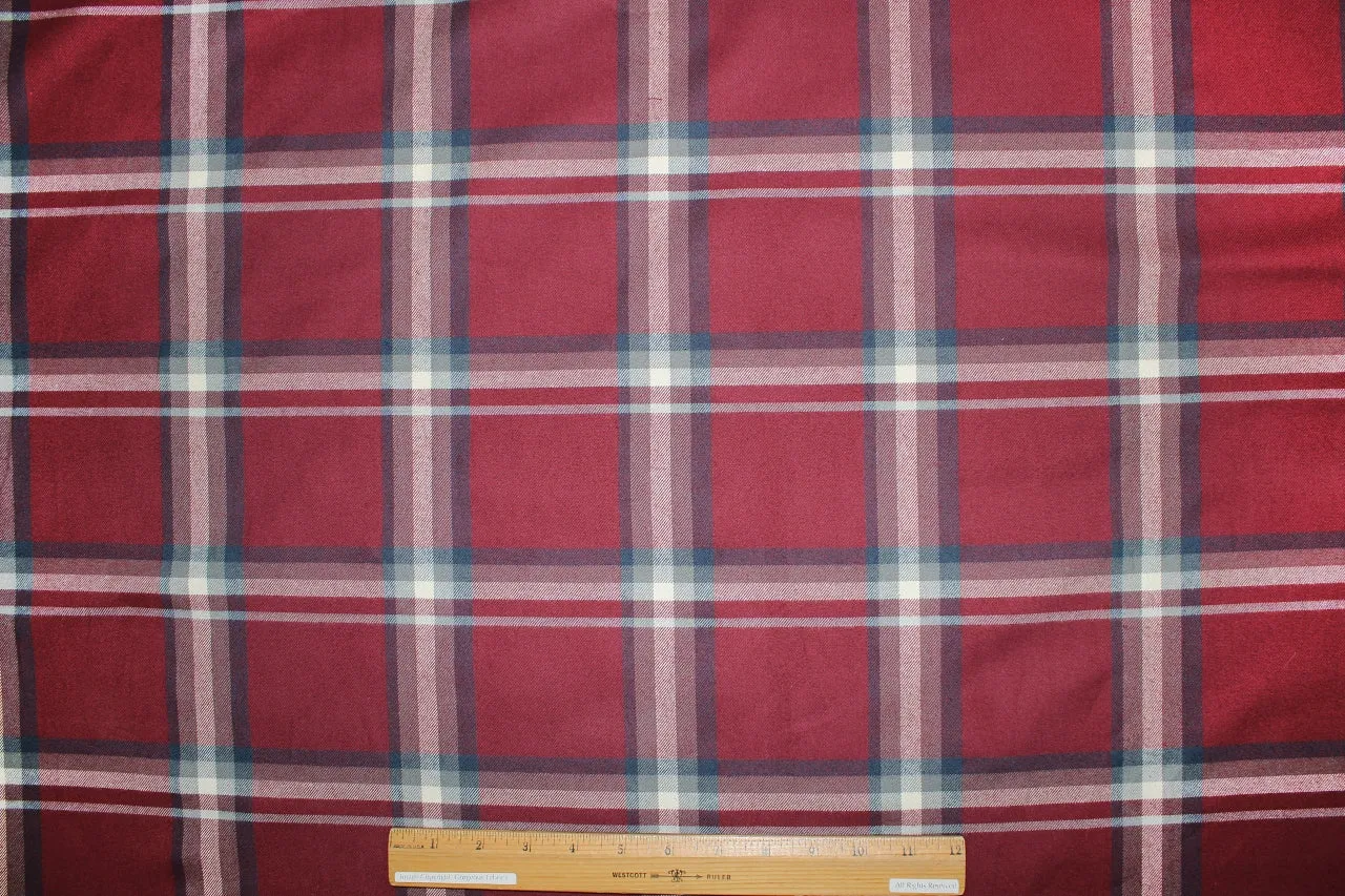 Plaid Cotton Flannel - Burgundy/Blue/Ivory