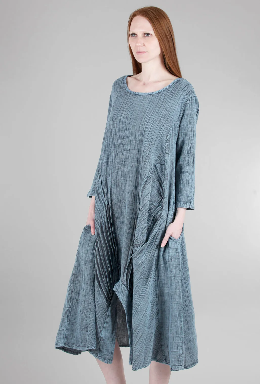 Pleat-Detail Lexi Dress, Stormy Blue