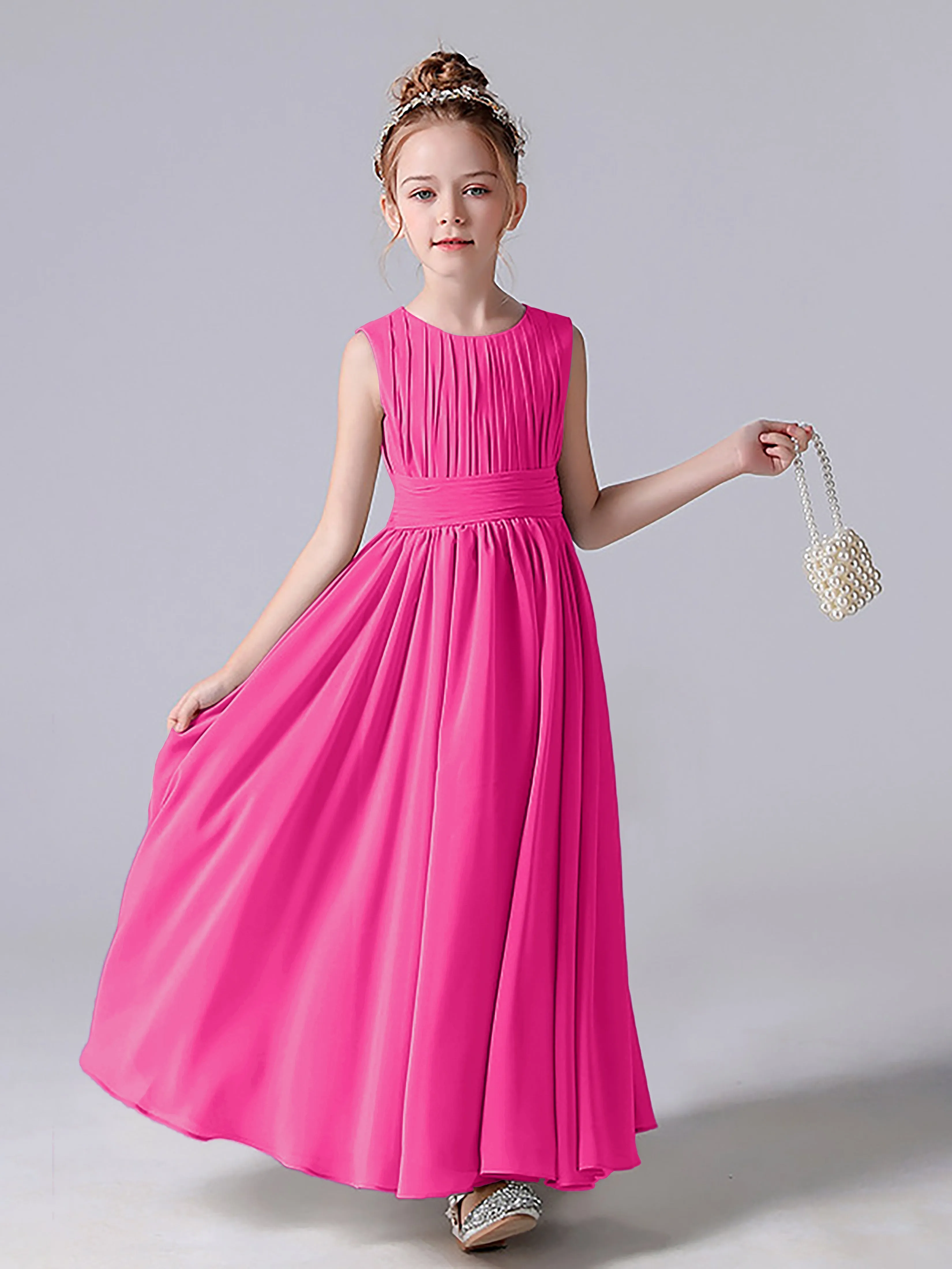 Pleats Scoop Sleeveless Junior Bridesmaid Dress