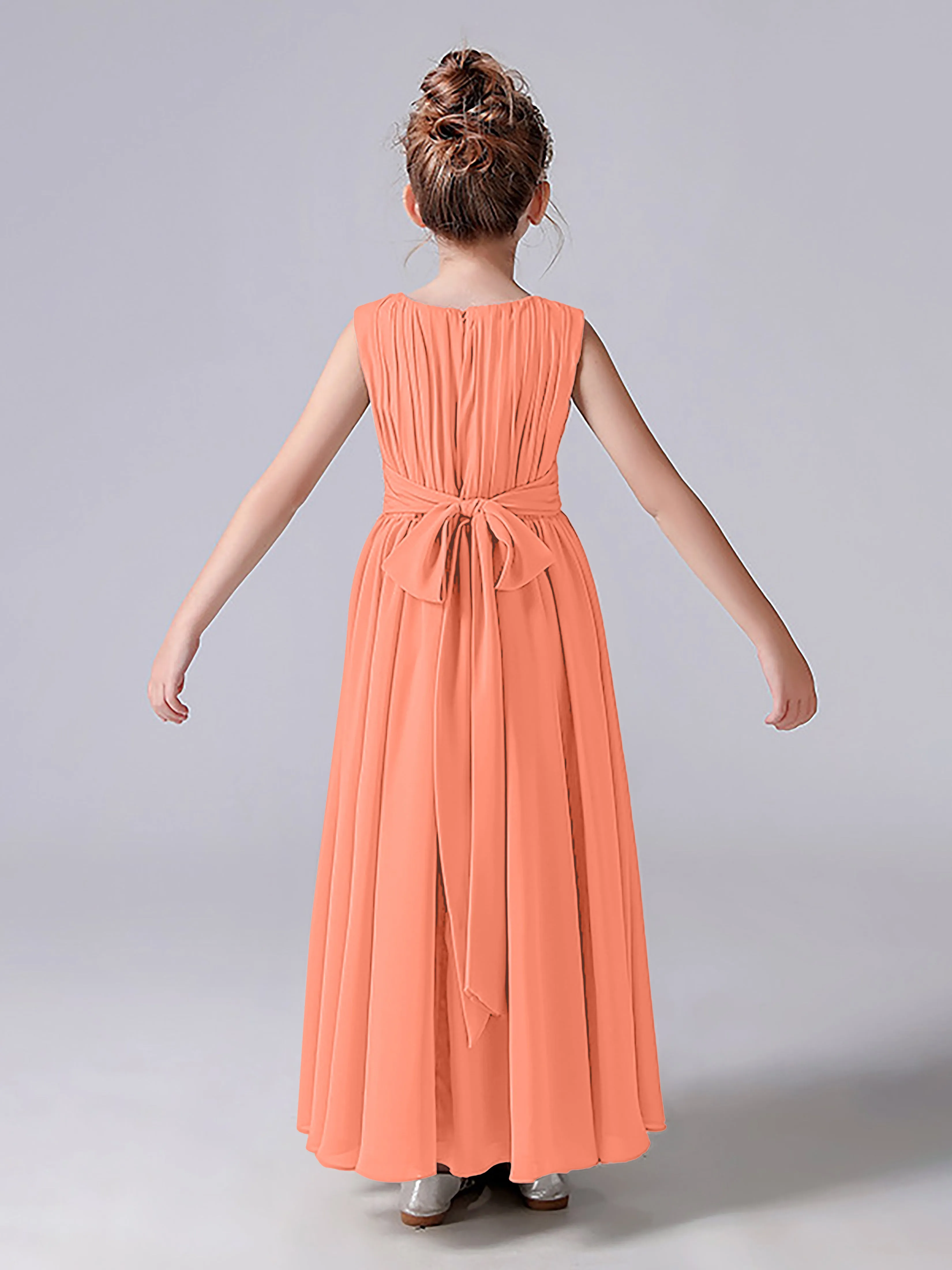 Pleats Scoop Sleeveless Junior Bridesmaid Dress