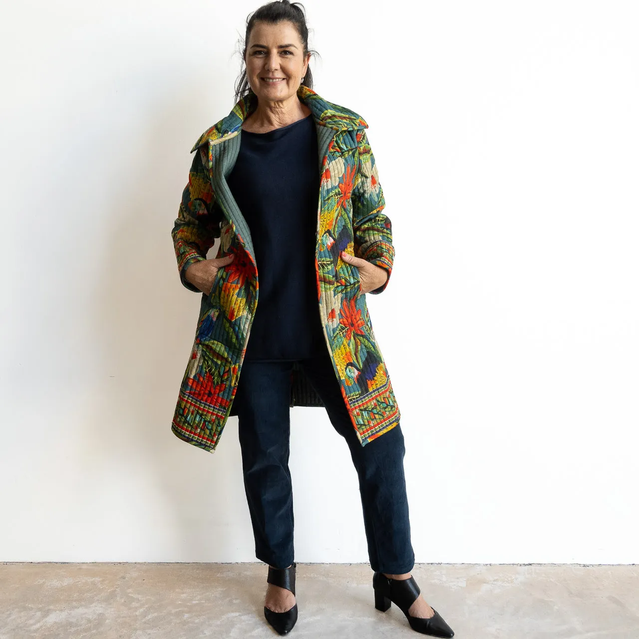 Quilted Long Coat Jacket by Escape - Galapagos - 42138