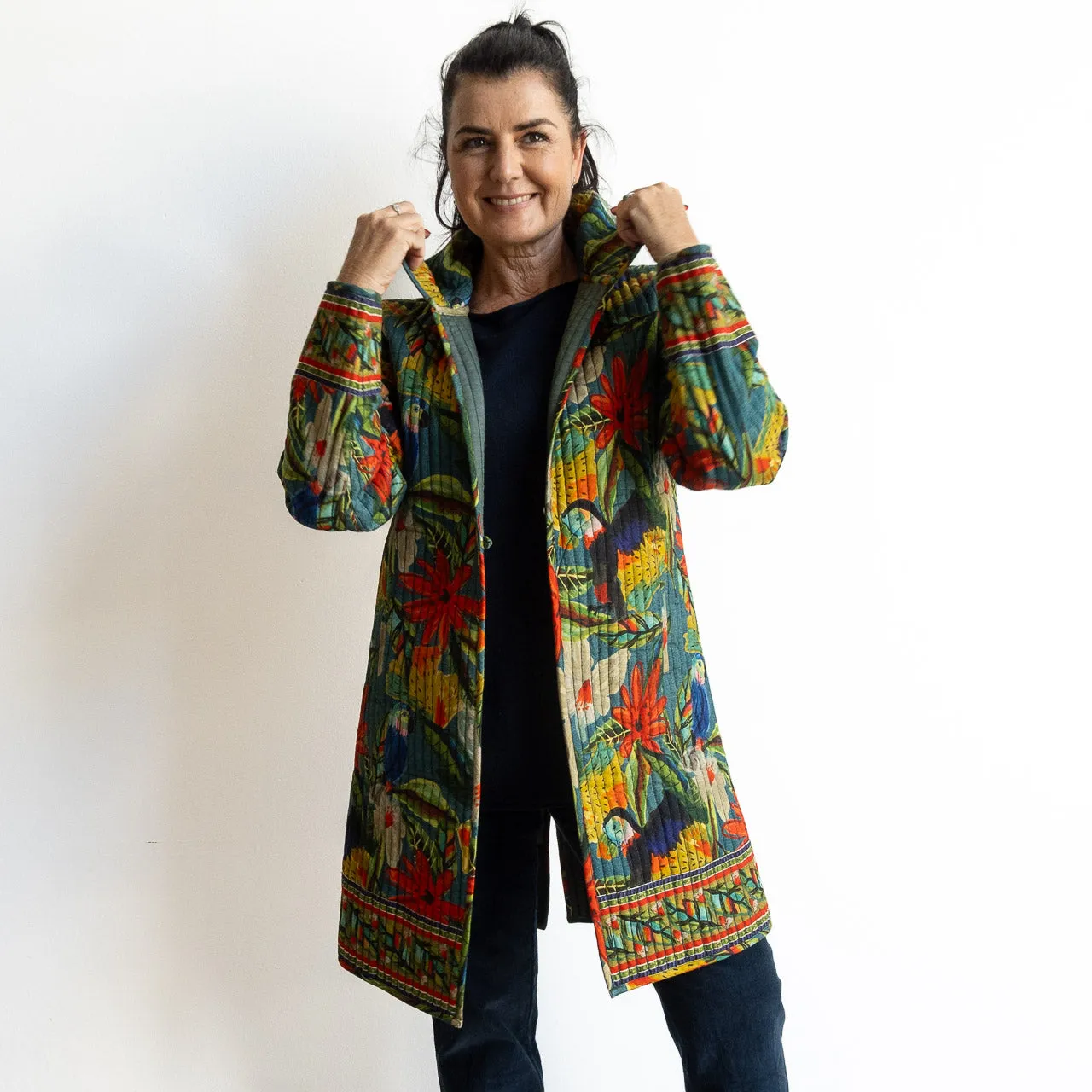 Quilted Long Coat Jacket by Escape - Galapagos - 42138