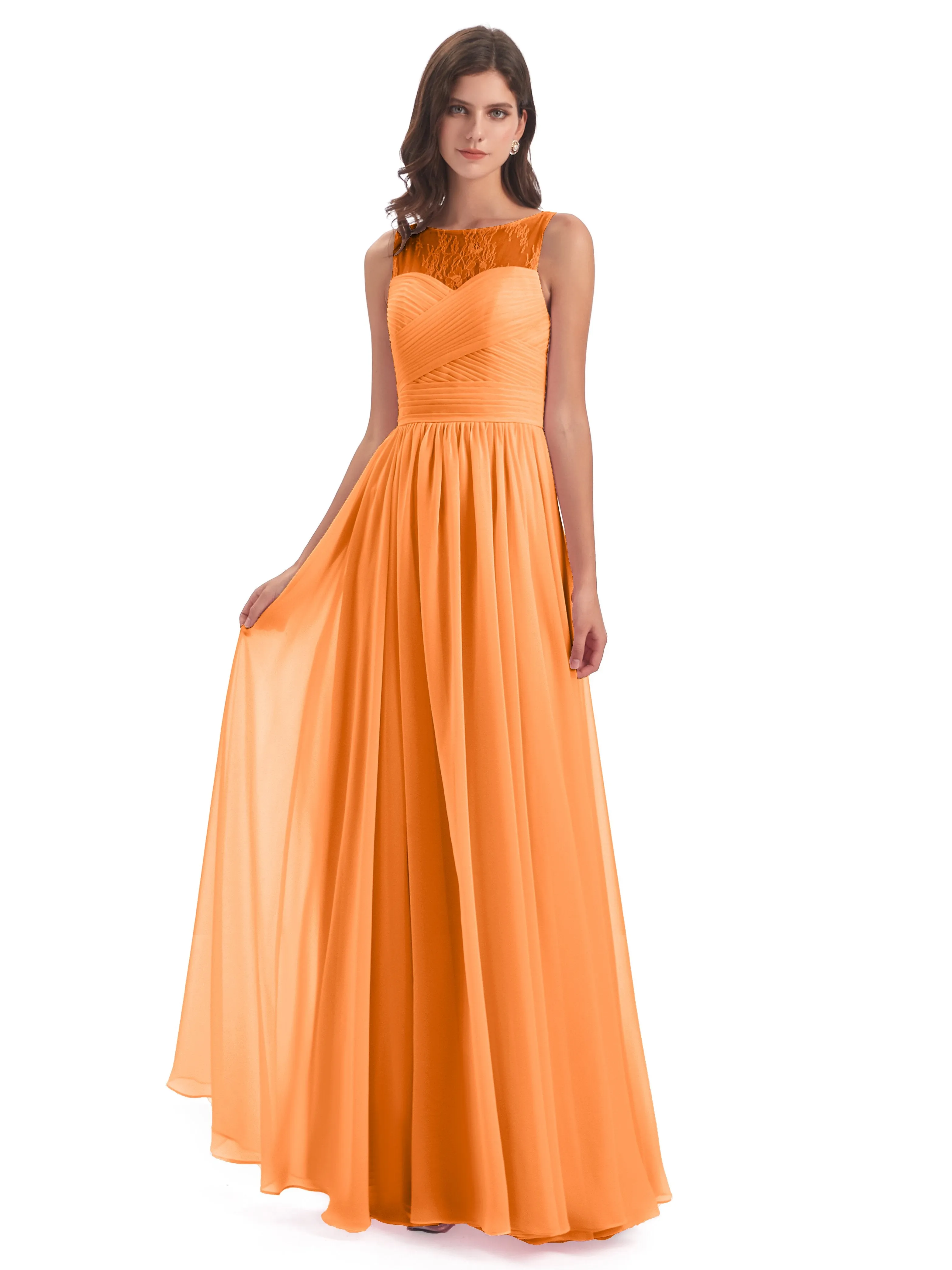 Robyn Magic Lace/Chiffon Illusion Long Bridesmaid Dresses