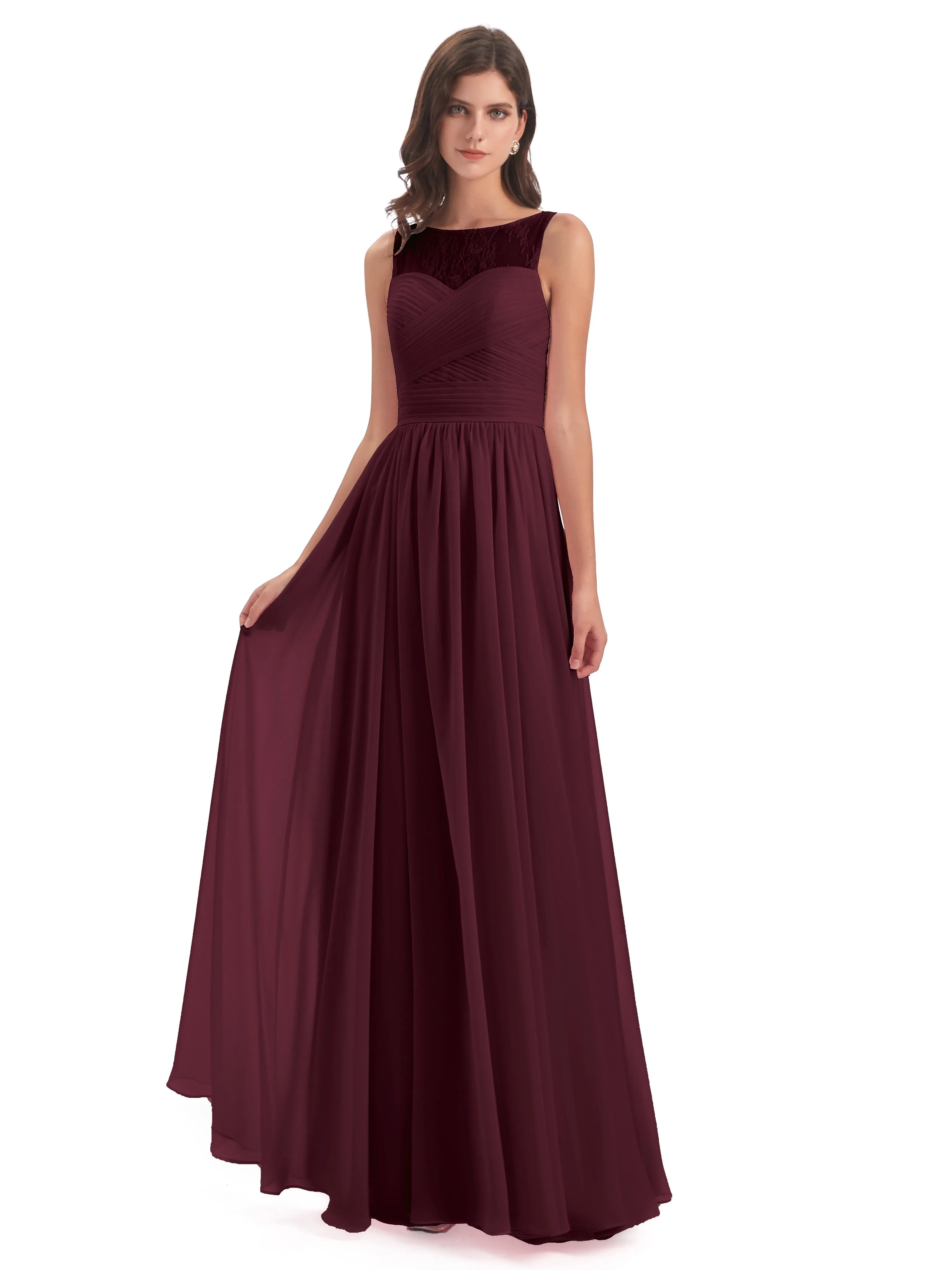 Robyn Magic Lace/Chiffon Illusion Long Bridesmaid Dresses