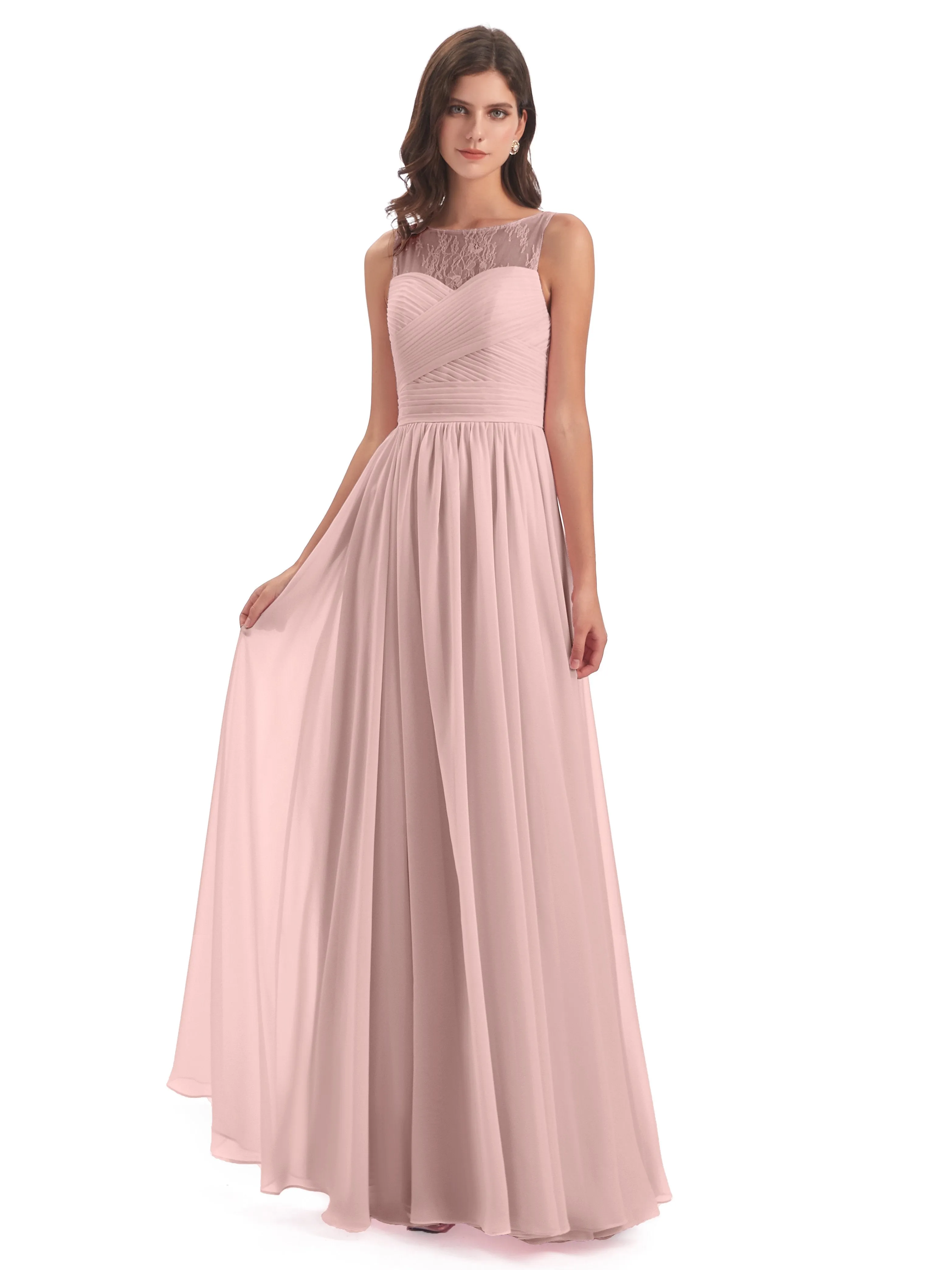 Robyn Magic Lace/Chiffon Illusion Long Bridesmaid Dresses