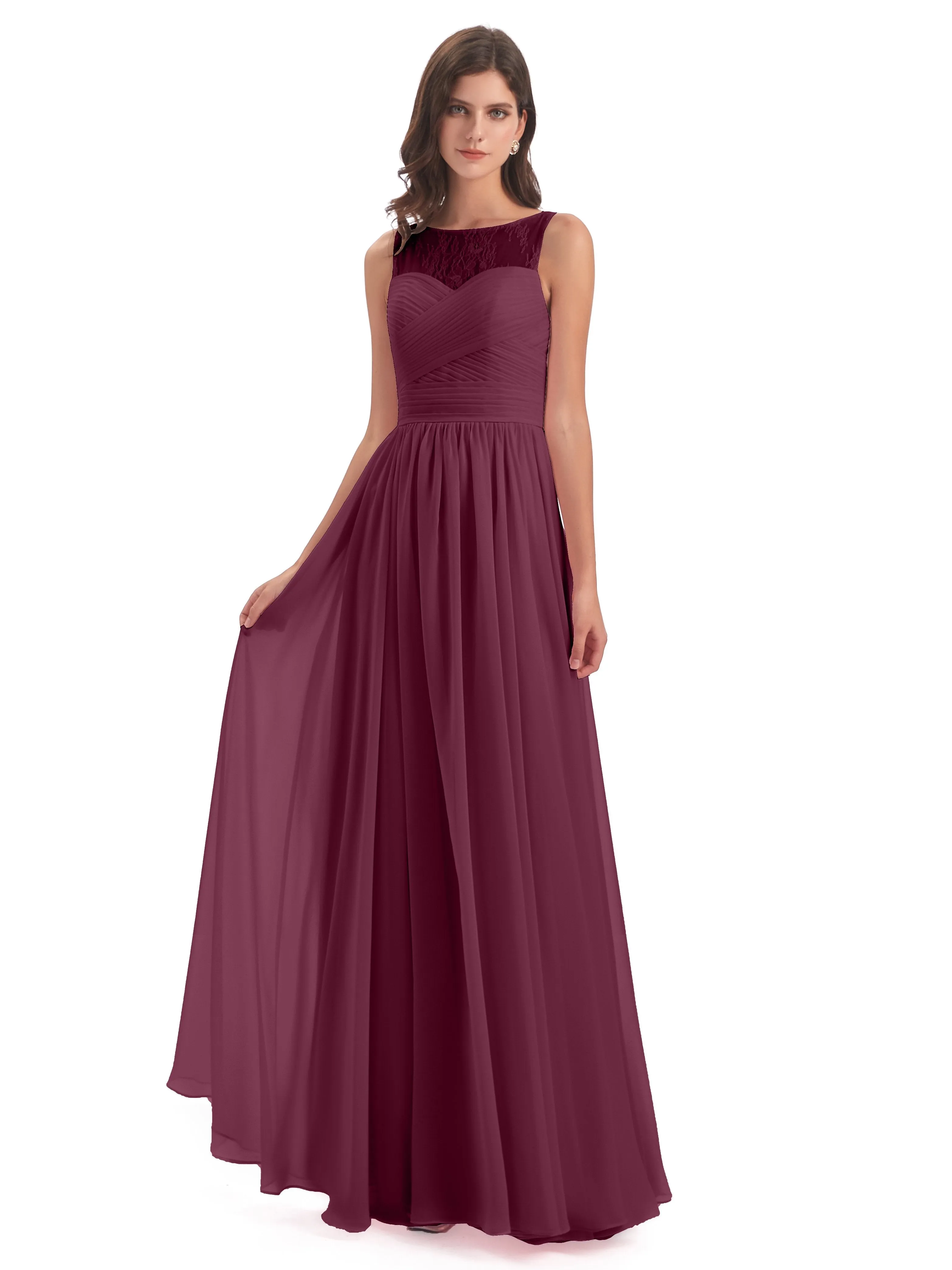 Robyn Magic Lace/Chiffon Illusion Long Bridesmaid Dresses