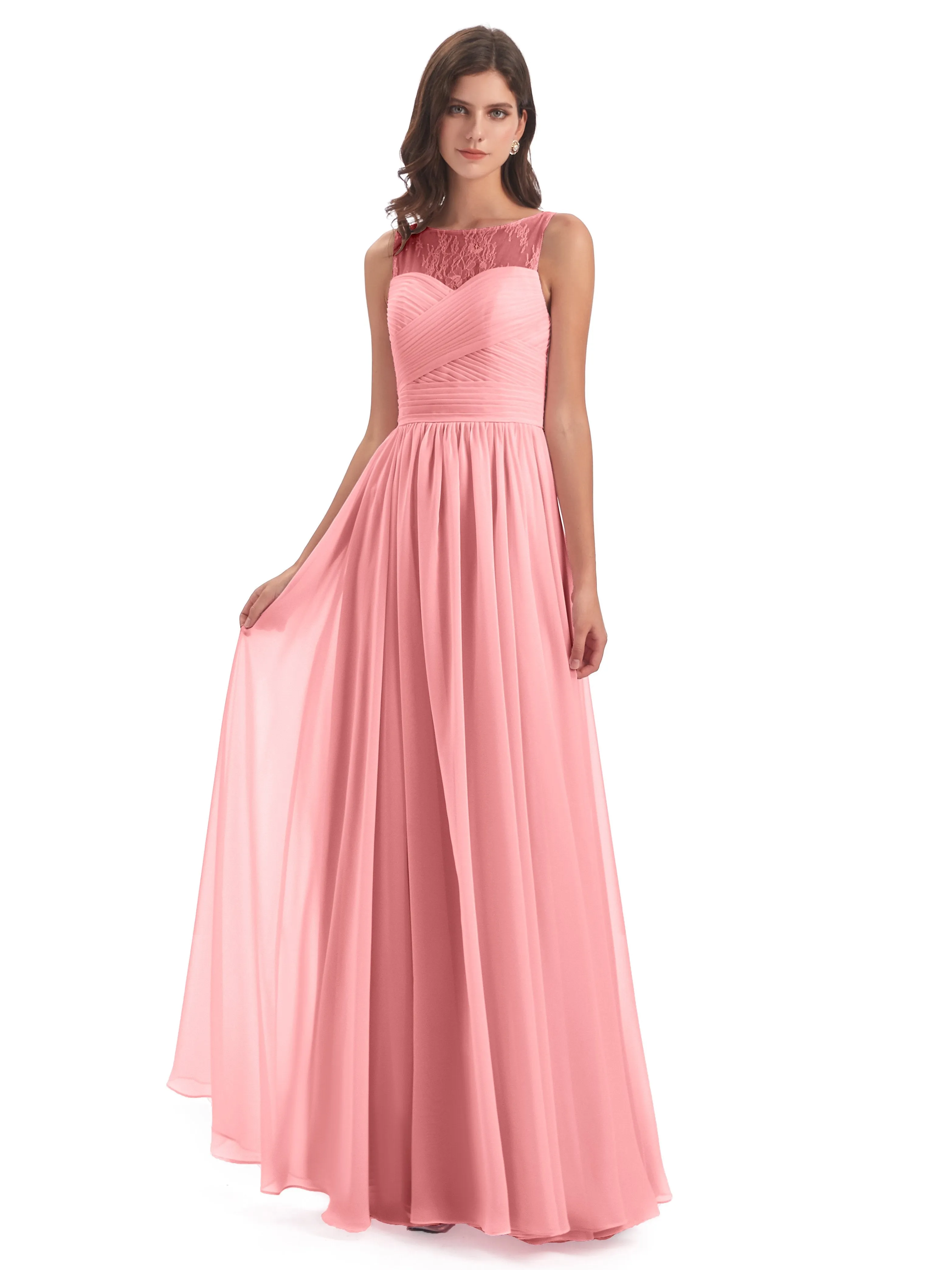 Robyn Magic Lace/Chiffon Illusion Long Bridesmaid Dresses