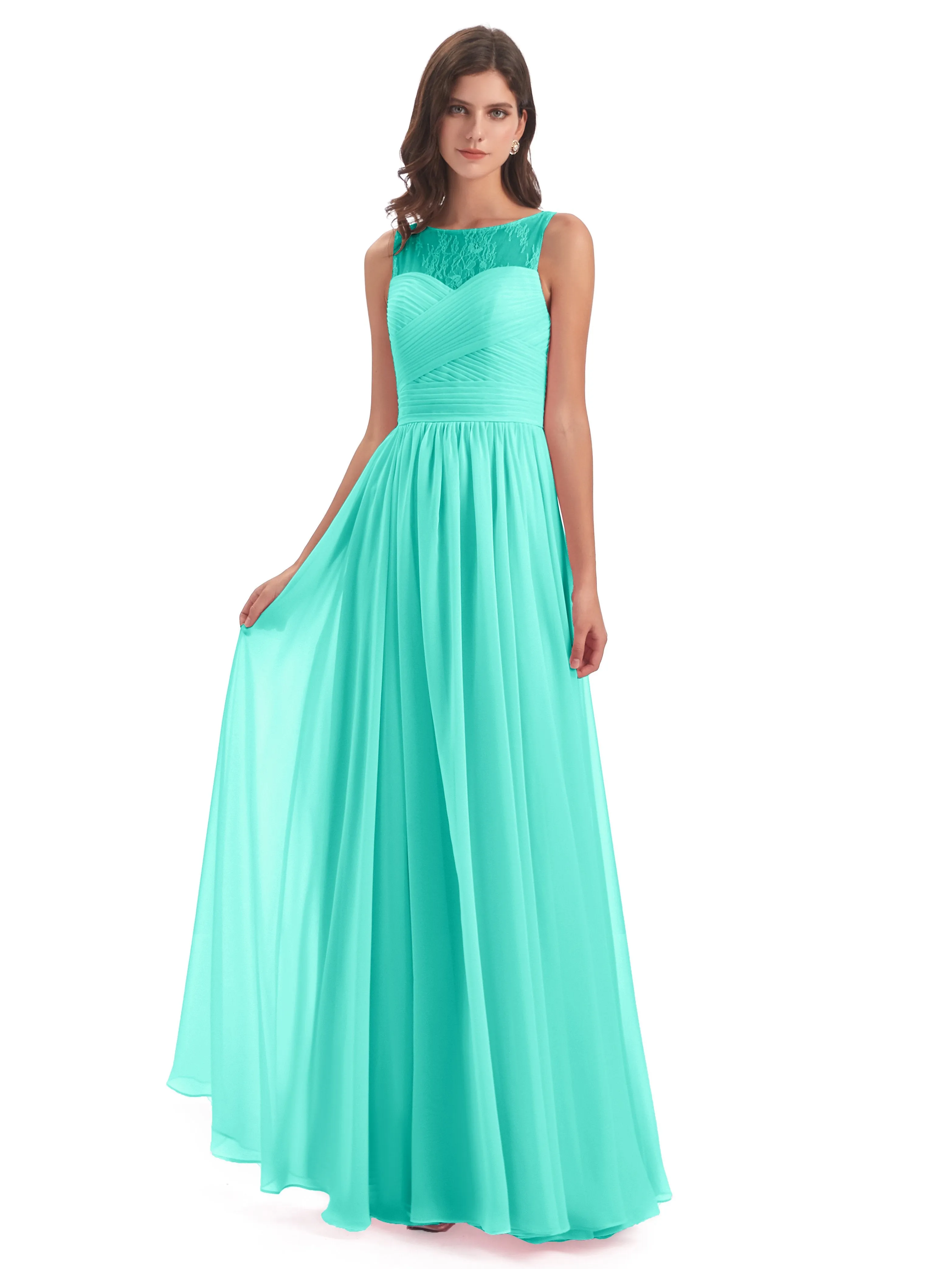 Robyn Magic Lace/Chiffon Illusion Long Bridesmaid Dresses