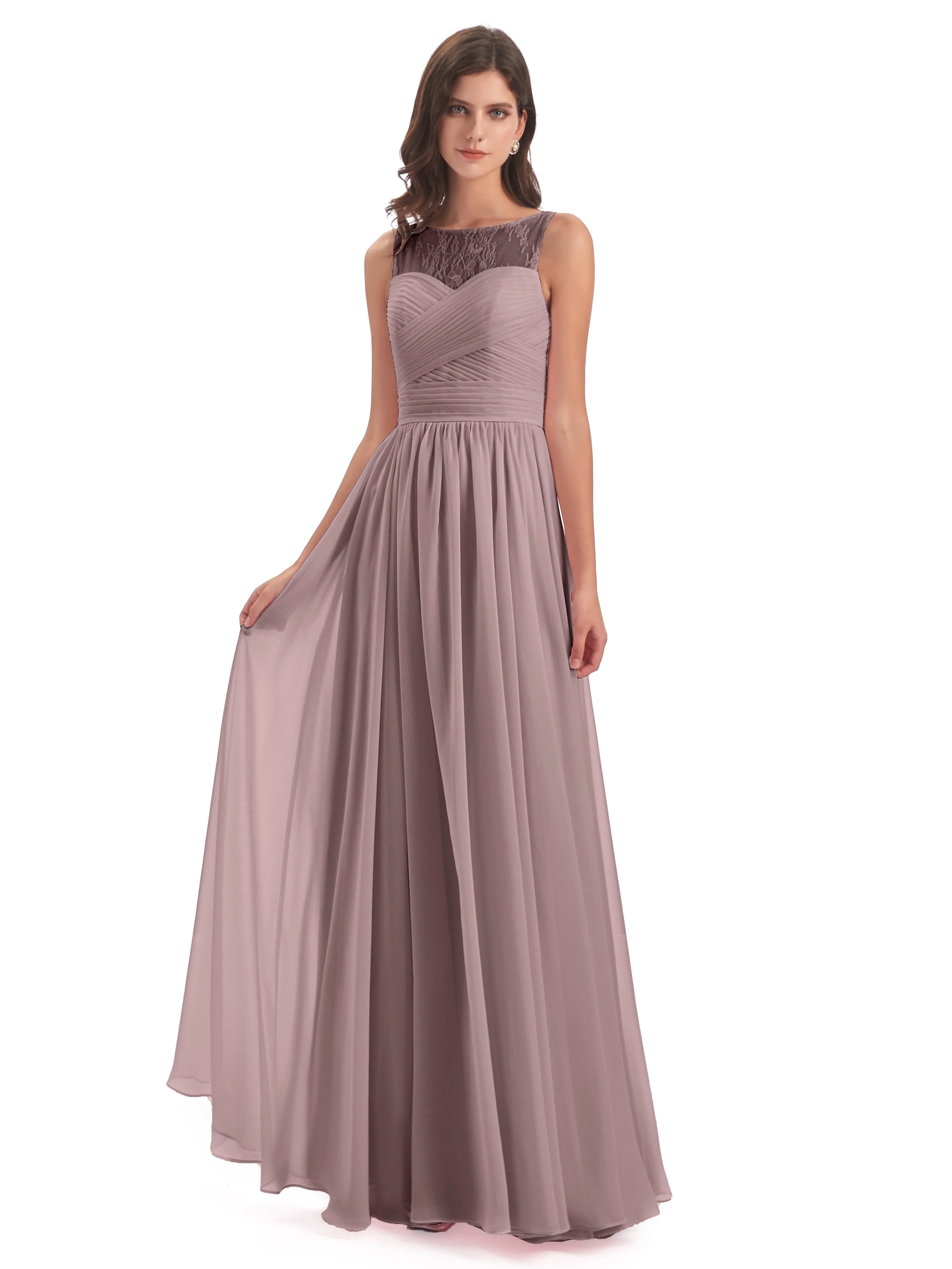 Robyn Magic Lace/Chiffon Illusion Long Bridesmaid Dresses