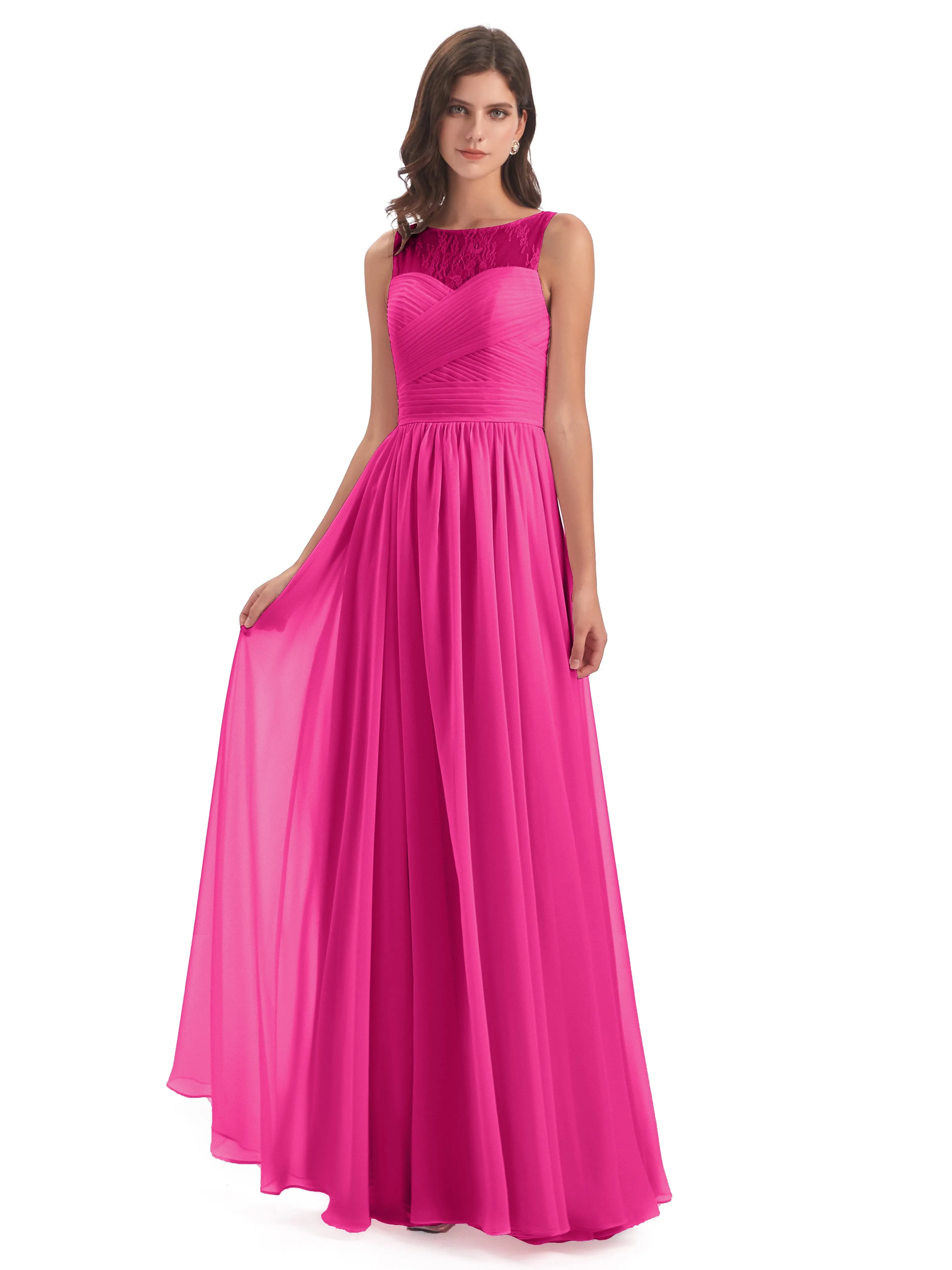 Robyn Magic Lace/Chiffon Illusion Long Bridesmaid Dresses