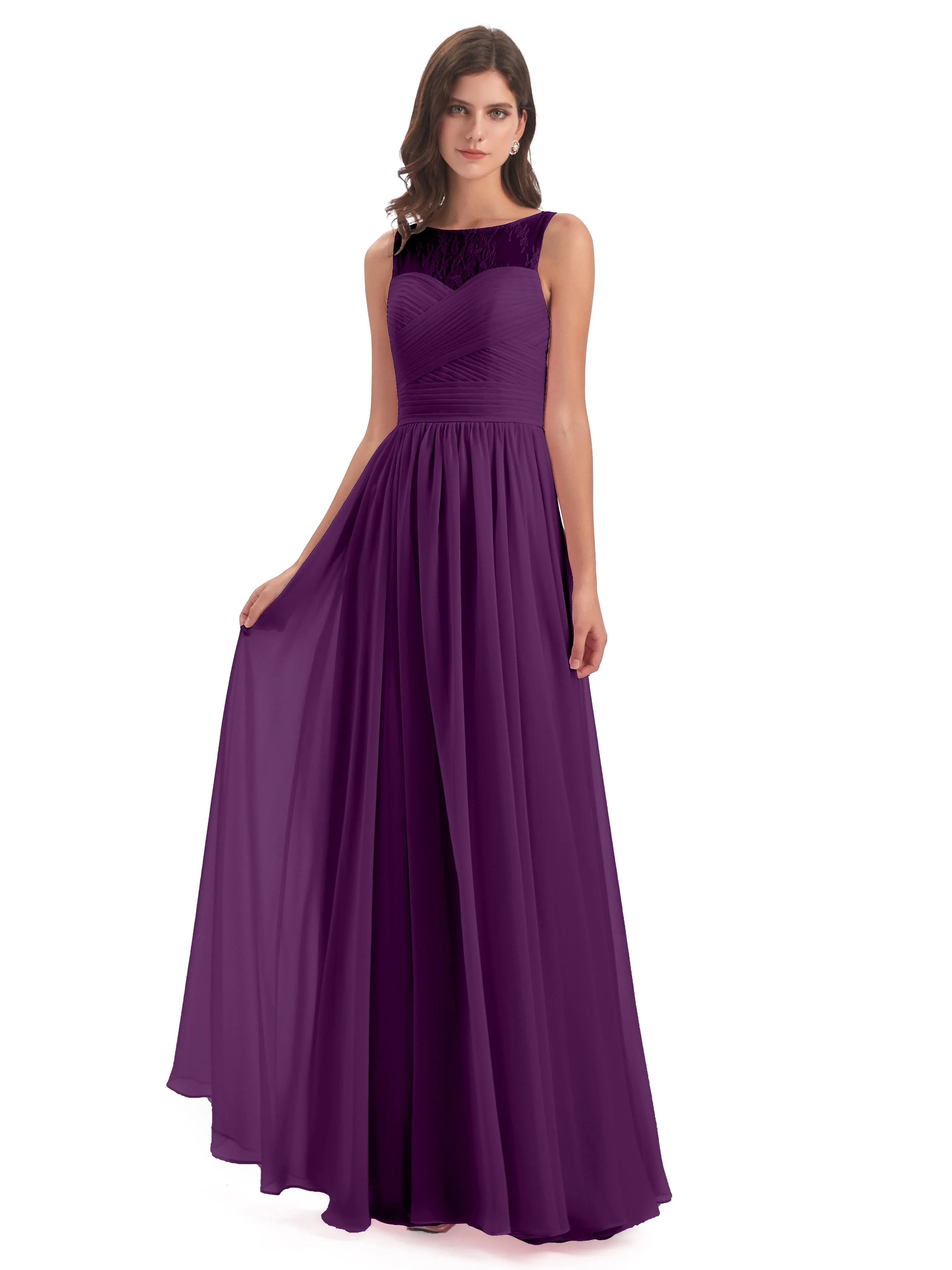 Robyn Magic Lace/Chiffon Illusion Long Bridesmaid Dresses