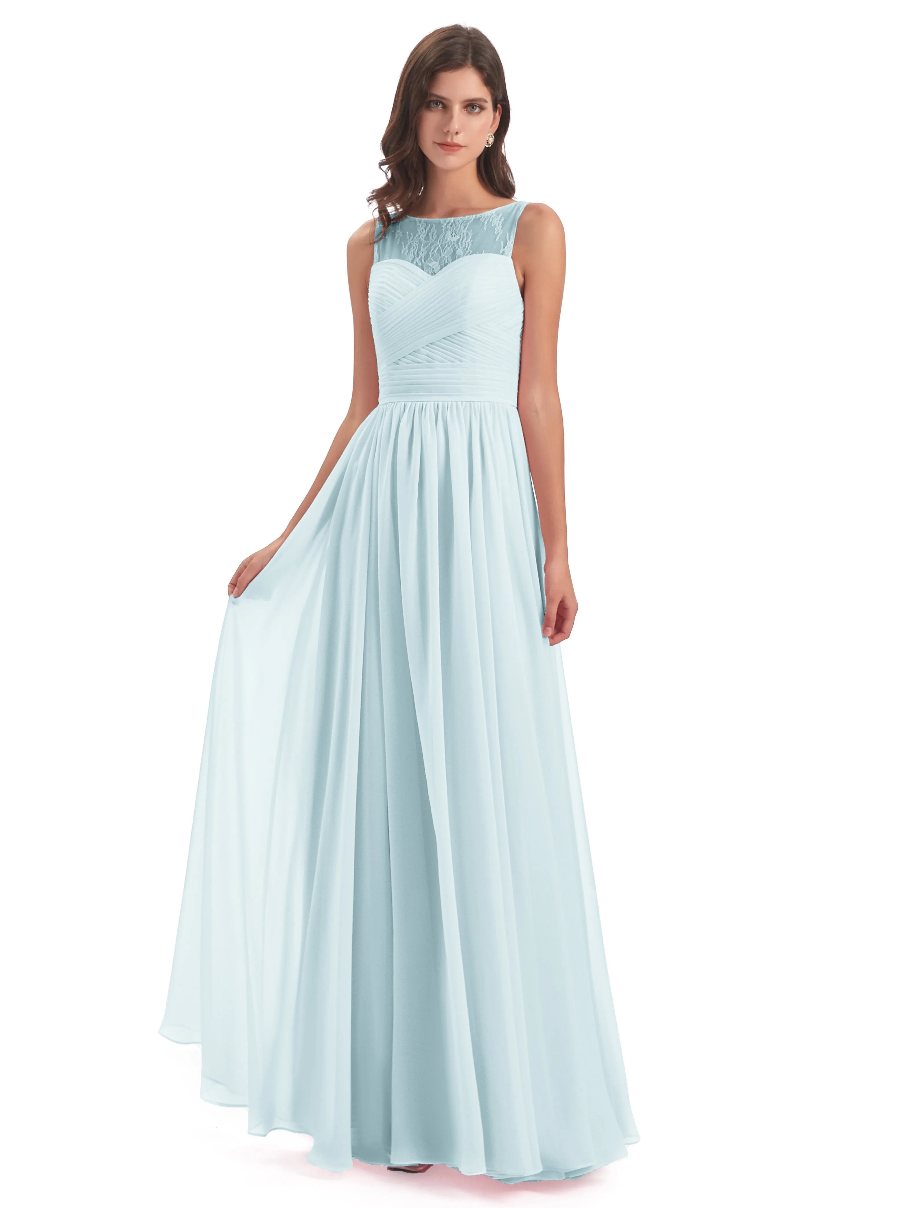 Robyn Magic Lace/Chiffon Illusion Long Bridesmaid Dresses