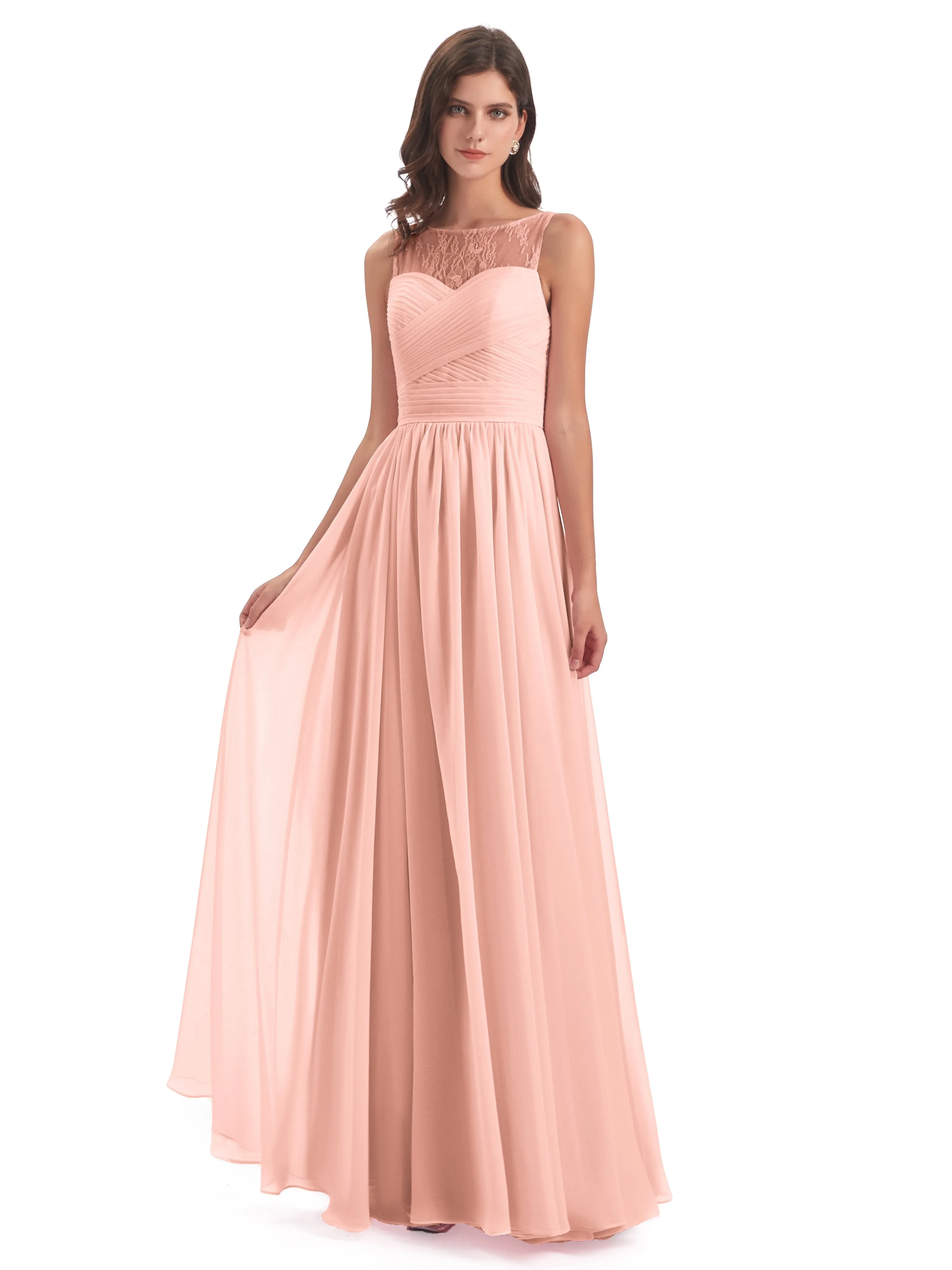 Robyn Magic Lace/Chiffon Illusion Long Bridesmaid Dresses