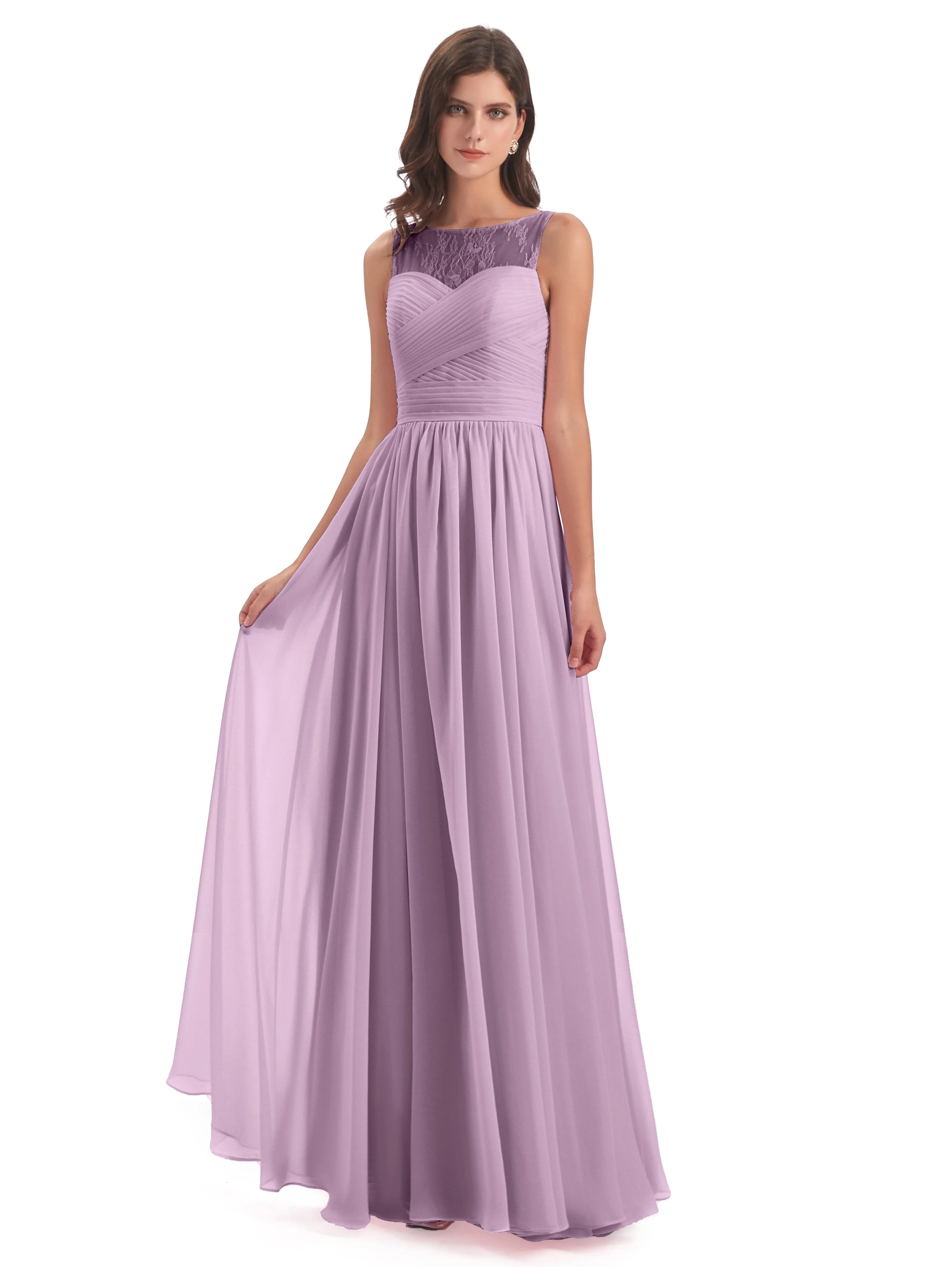 Robyn Magic Lace/Chiffon Illusion Long Bridesmaid Dresses