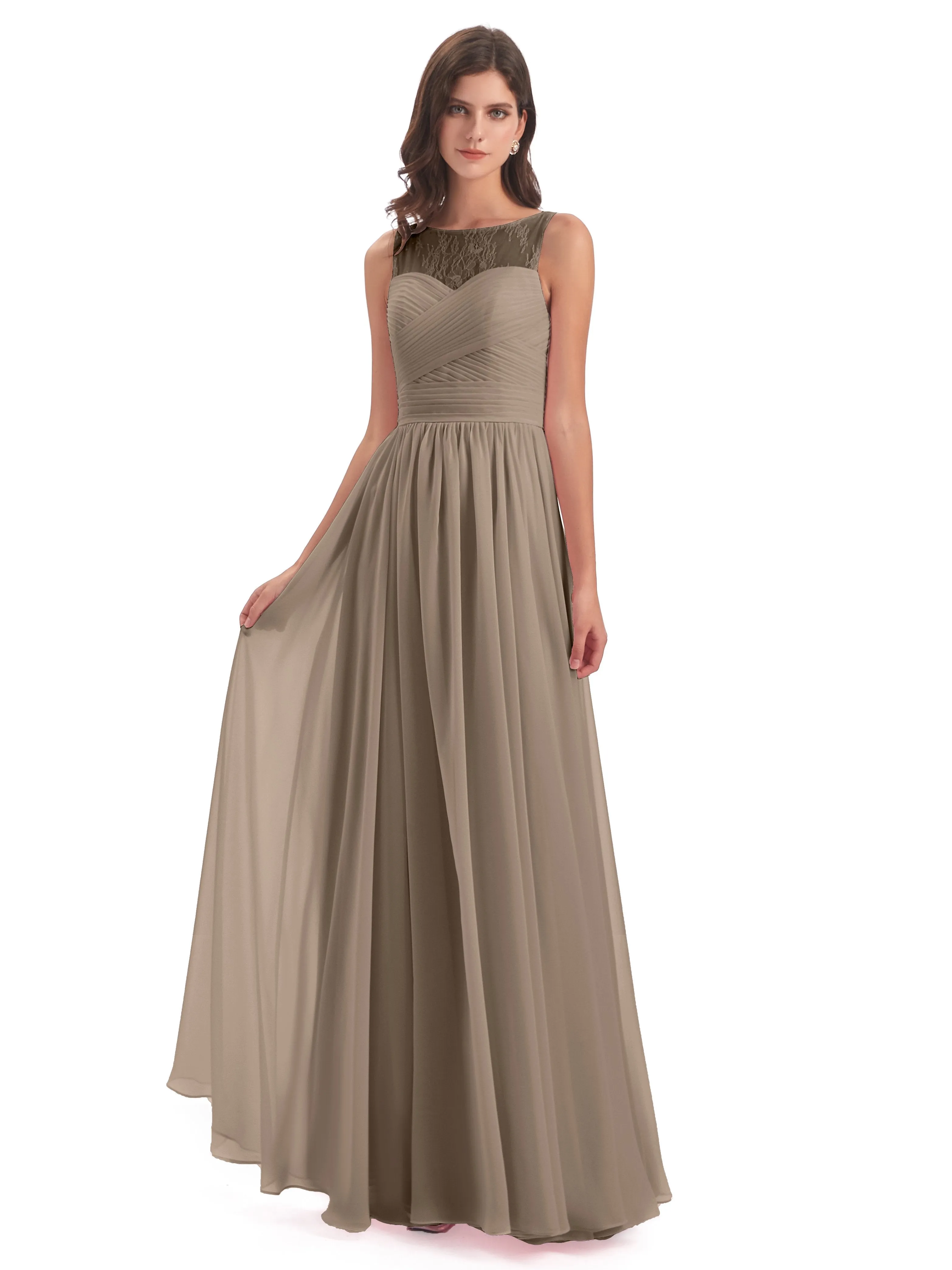 Robyn Magic Lace/Chiffon Illusion Long Bridesmaid Dresses