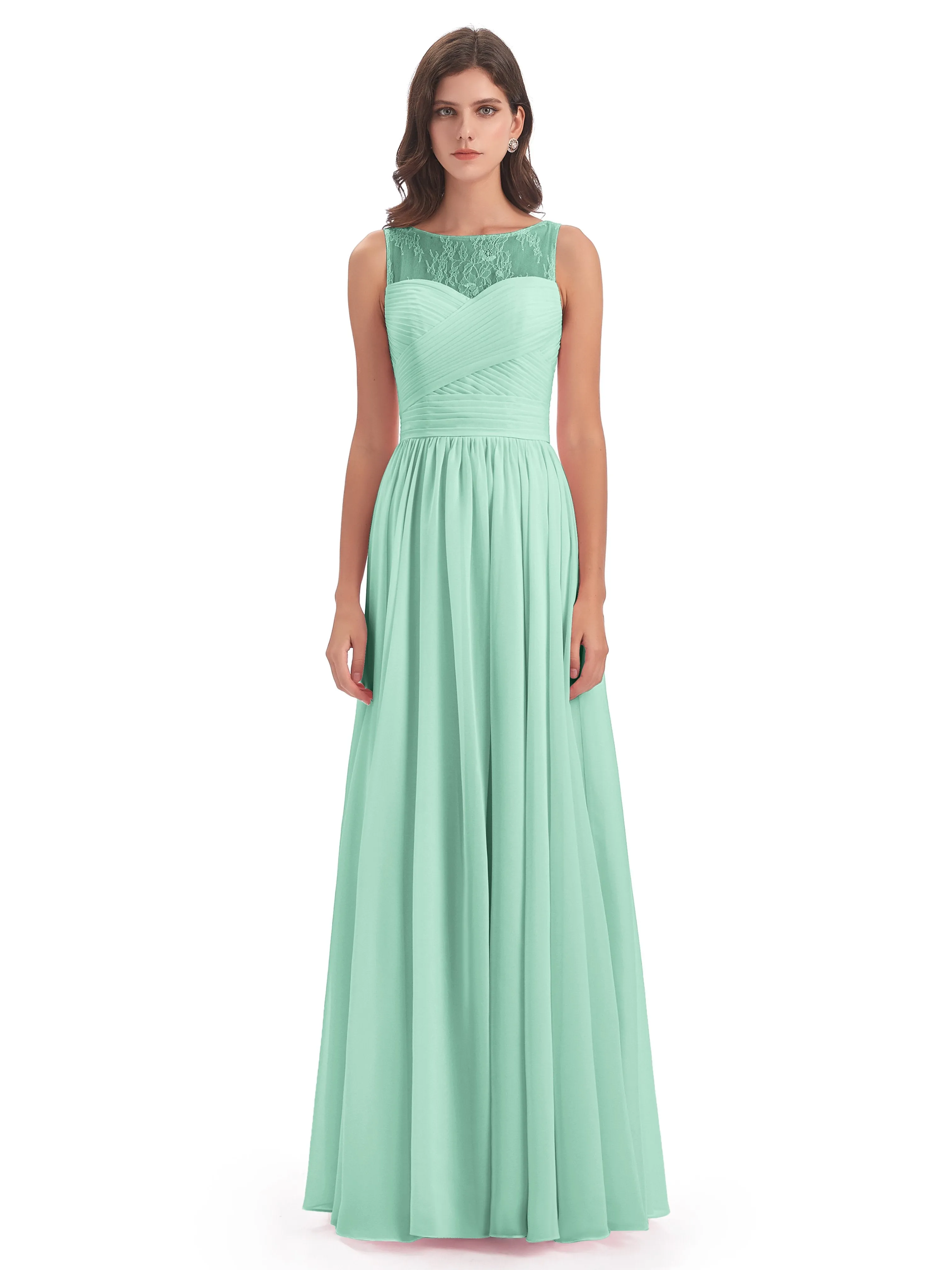 Robyn Magic Lace/Chiffon Illusion Long Bridesmaid Dresses