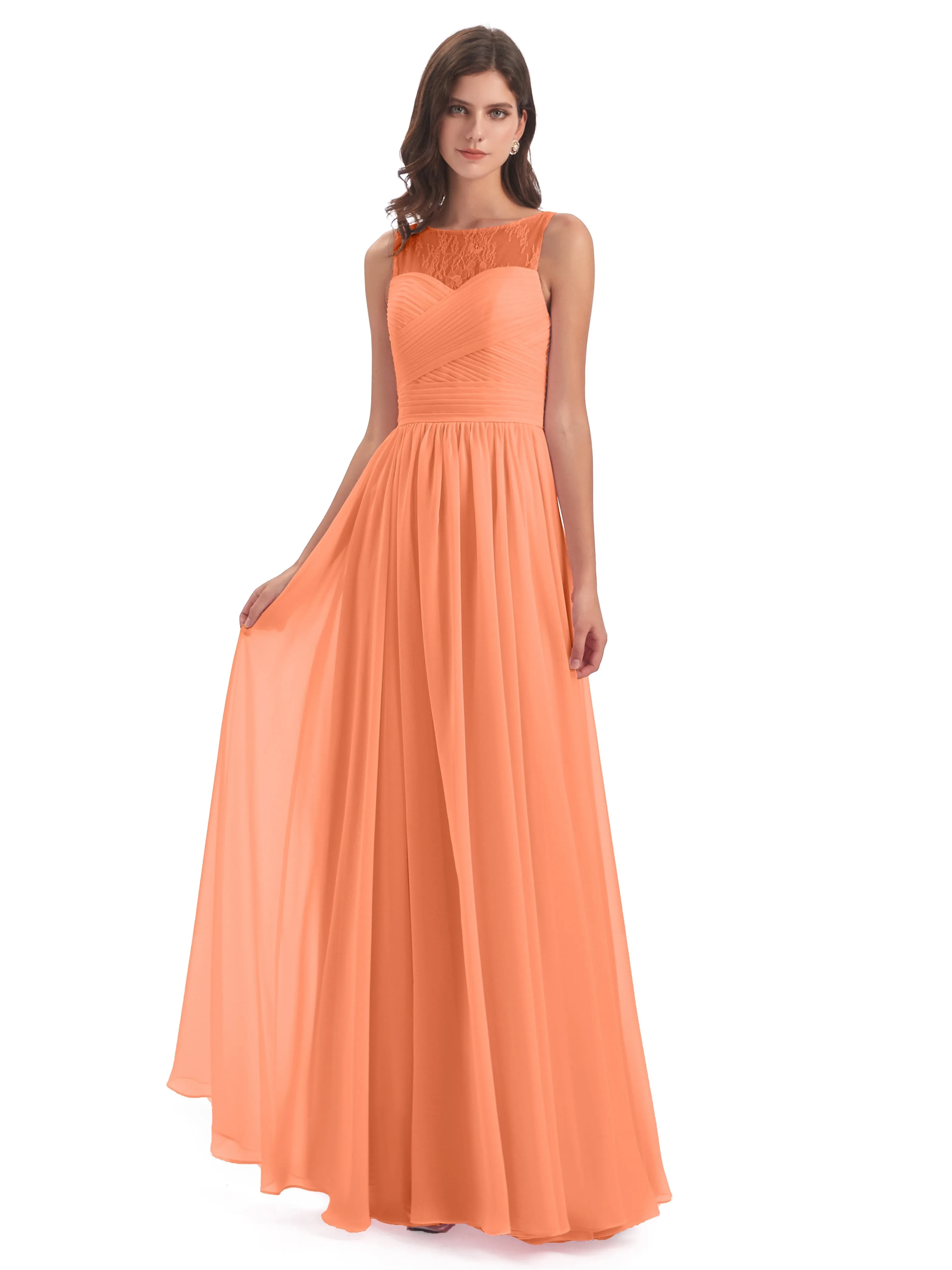Robyn Magic Lace/Chiffon Illusion Long Bridesmaid Dresses