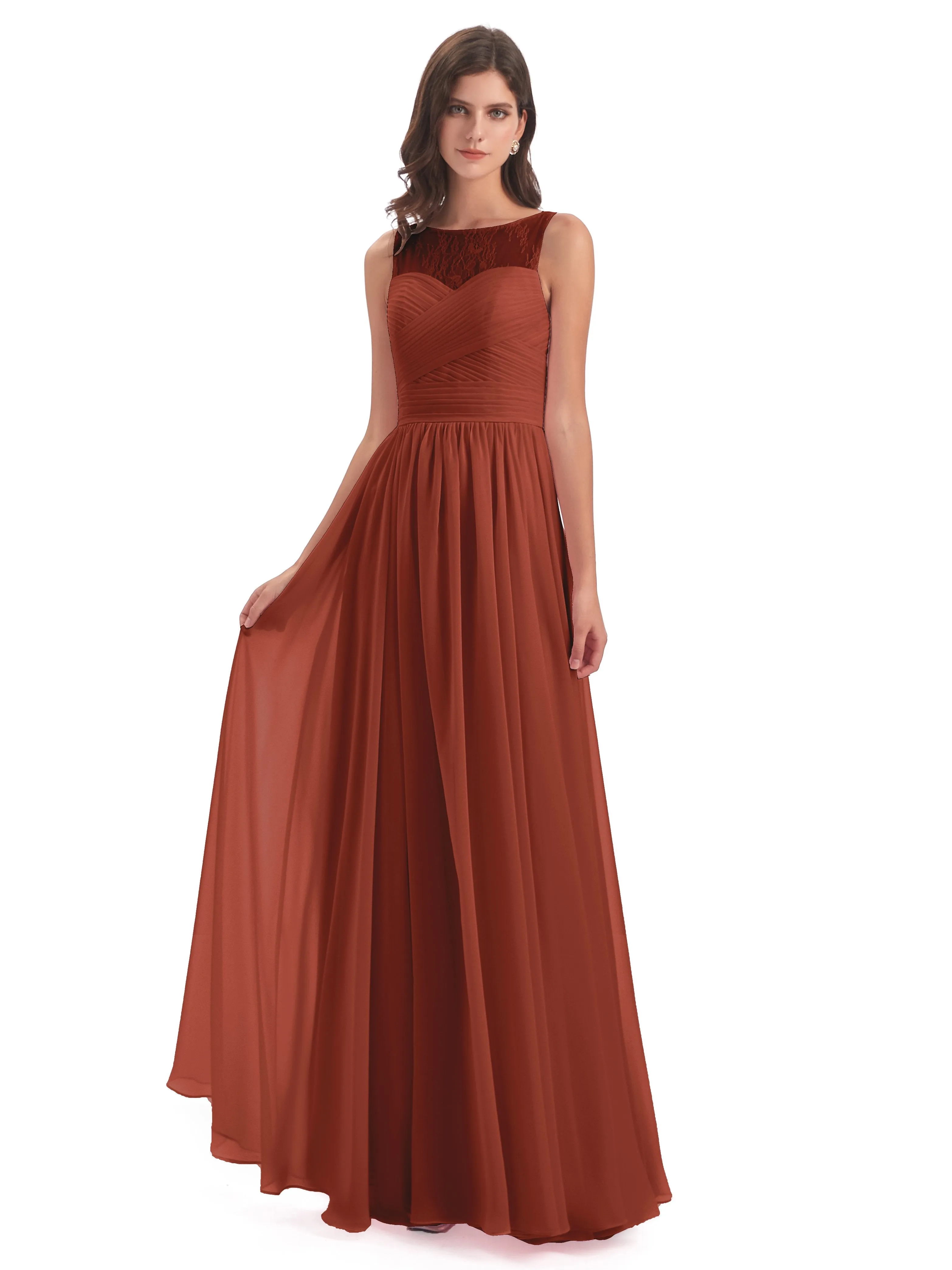 Robyn Magic Lace/Chiffon Illusion Long Bridesmaid Dresses