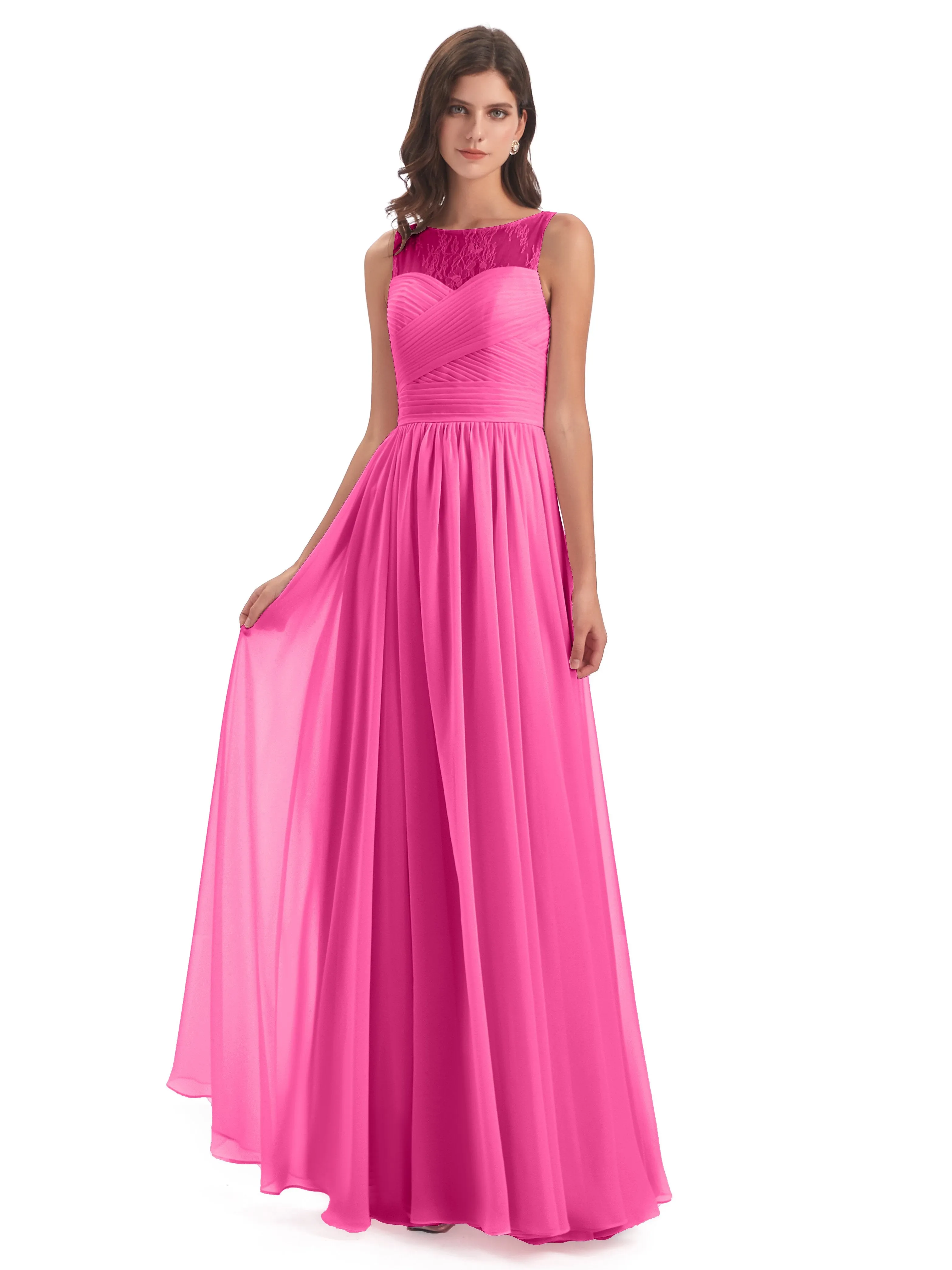 Robyn Magic Lace/Chiffon Illusion Long Bridesmaid Dresses