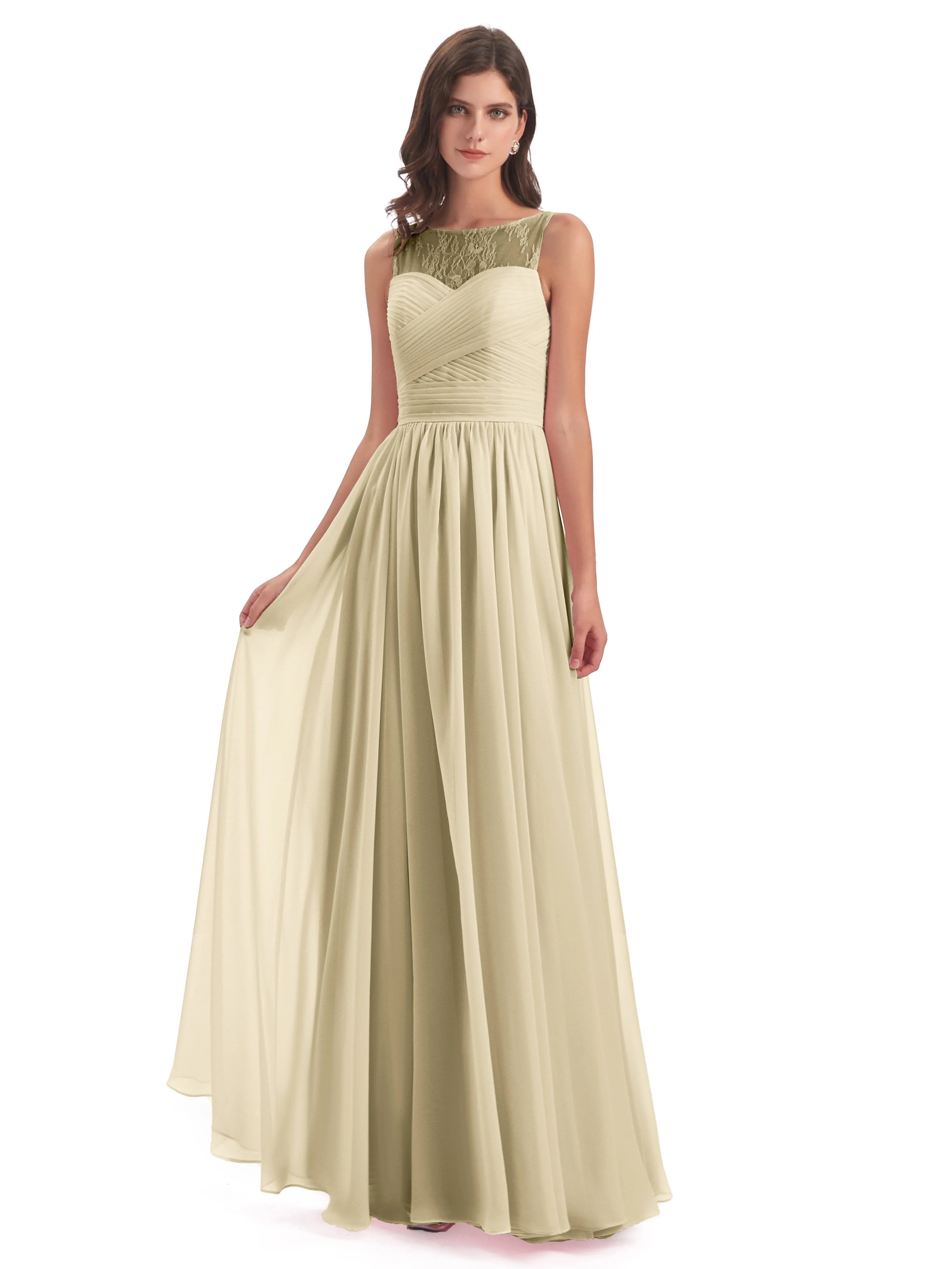 Robyn Magic Lace/Chiffon Illusion Long Bridesmaid Dresses