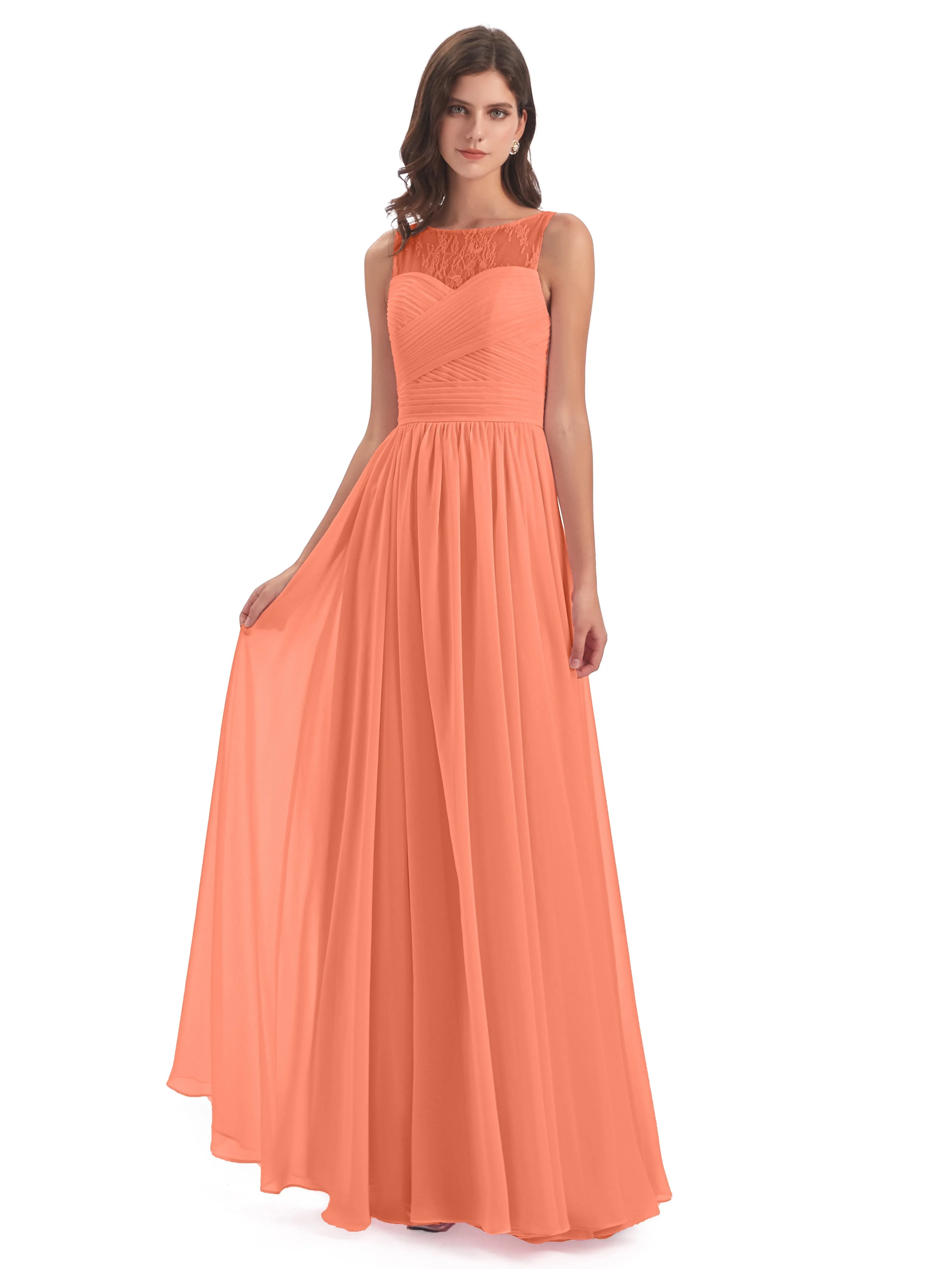 Robyn Magic Lace/Chiffon Illusion Long Bridesmaid Dresses