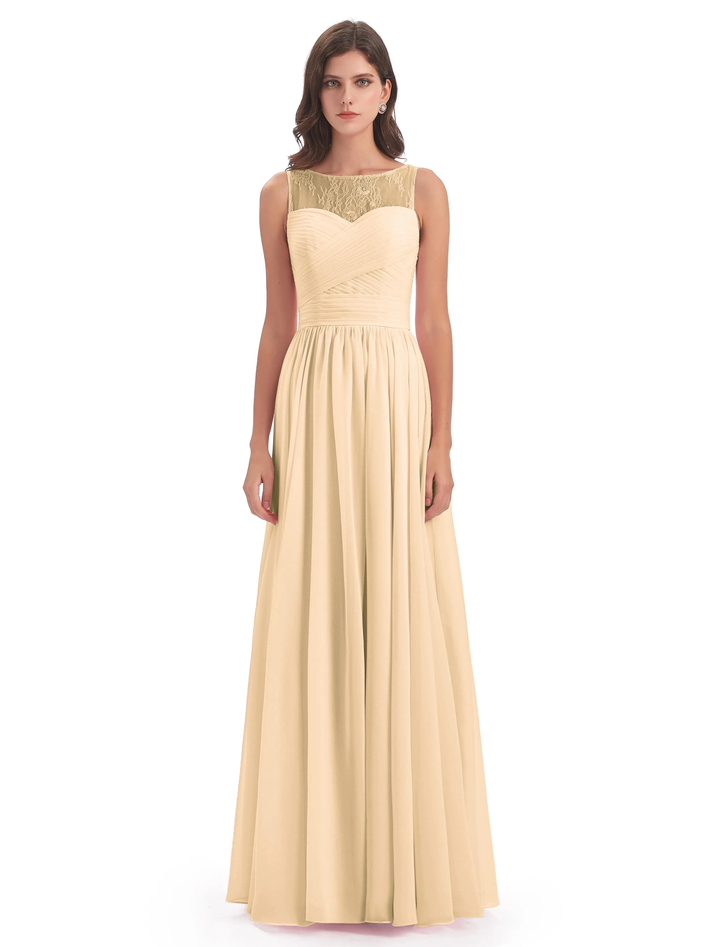 Robyn Magic Lace/Chiffon Illusion Long Bridesmaid Dresses