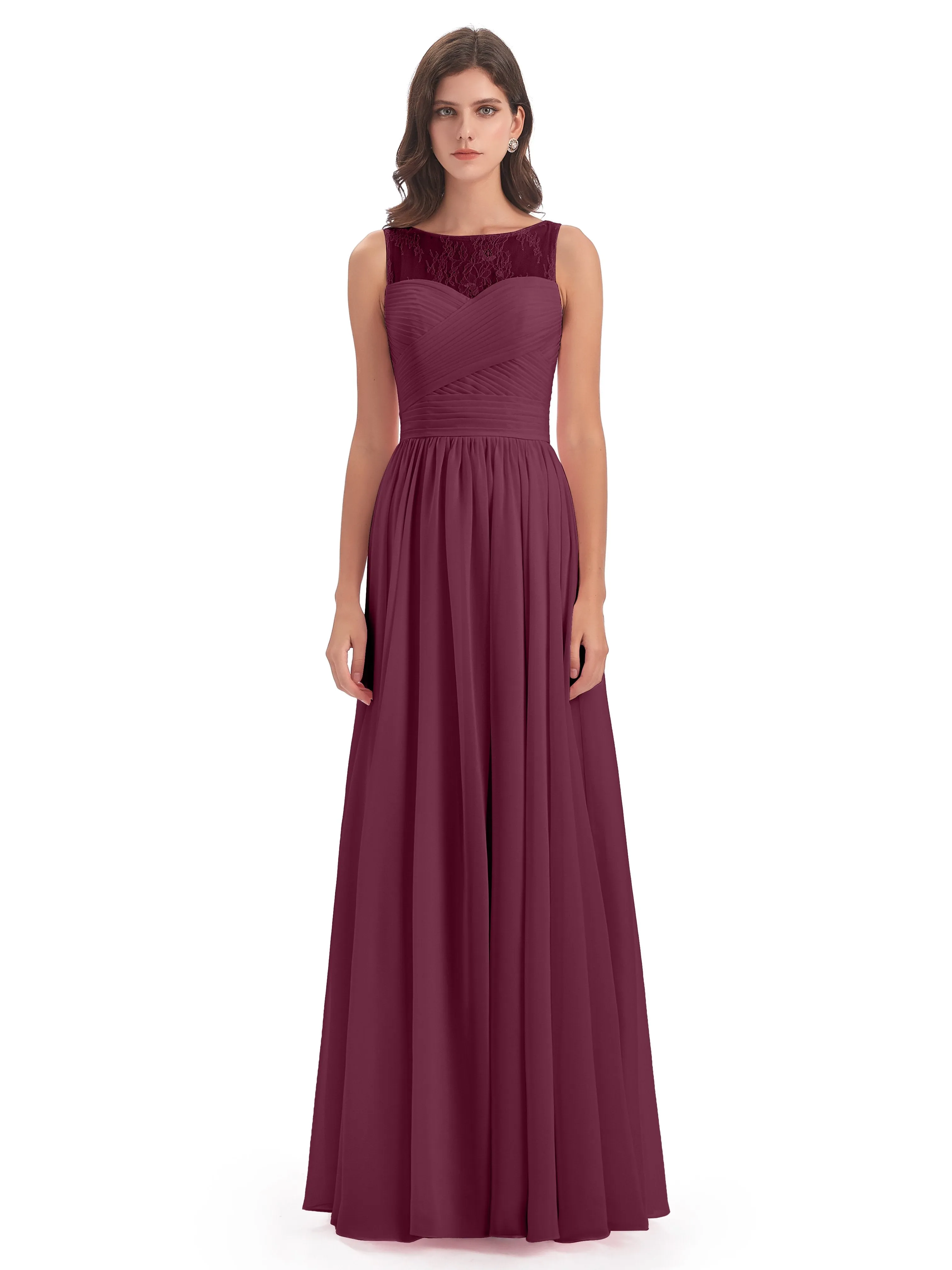 Robyn Magic Lace/Chiffon Illusion Long Bridesmaid Dresses