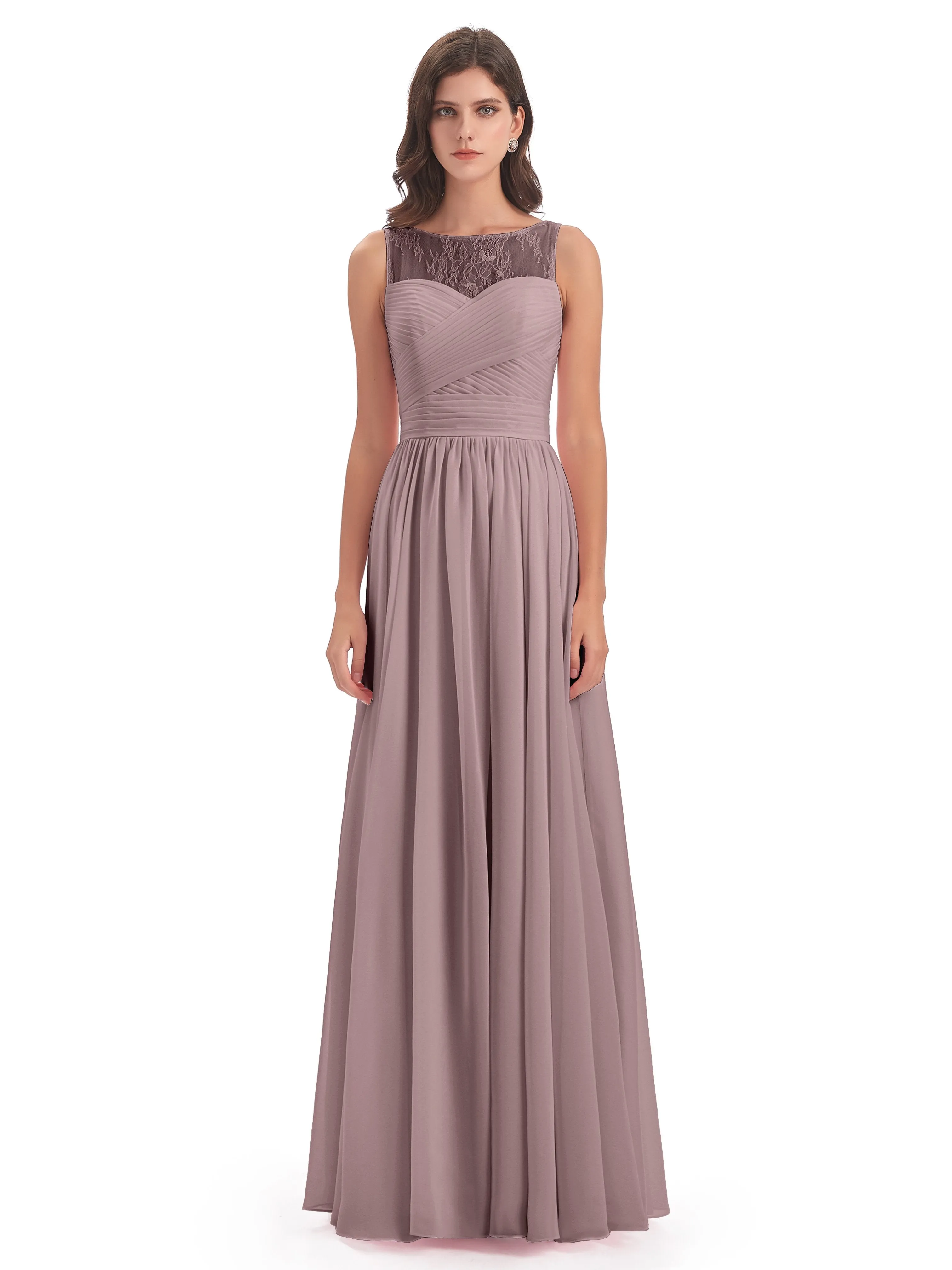 Robyn Magic Lace/Chiffon Illusion Long Bridesmaid Dresses