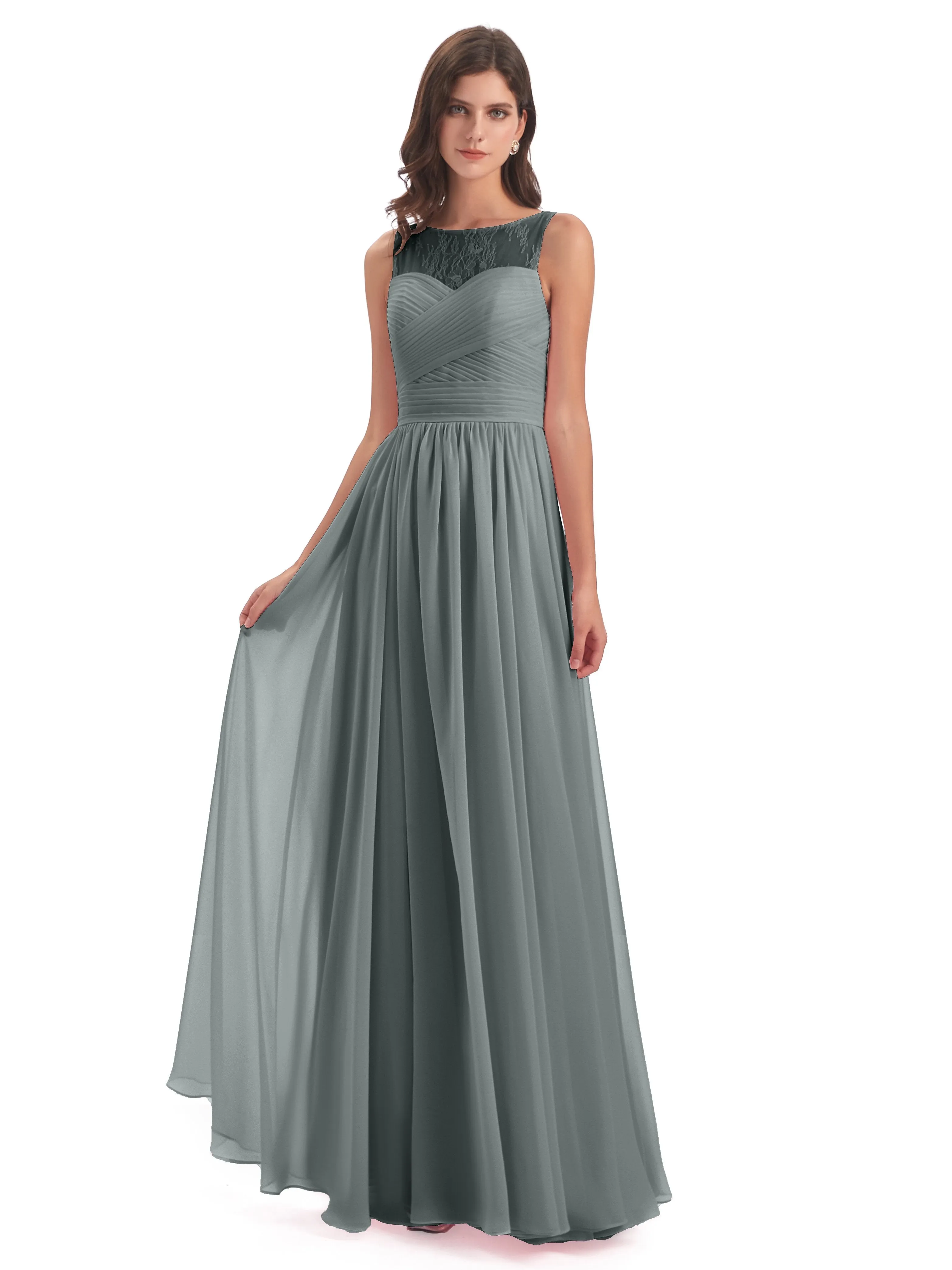 Robyn Magic Lace/Chiffon Illusion Long Bridesmaid Dresses