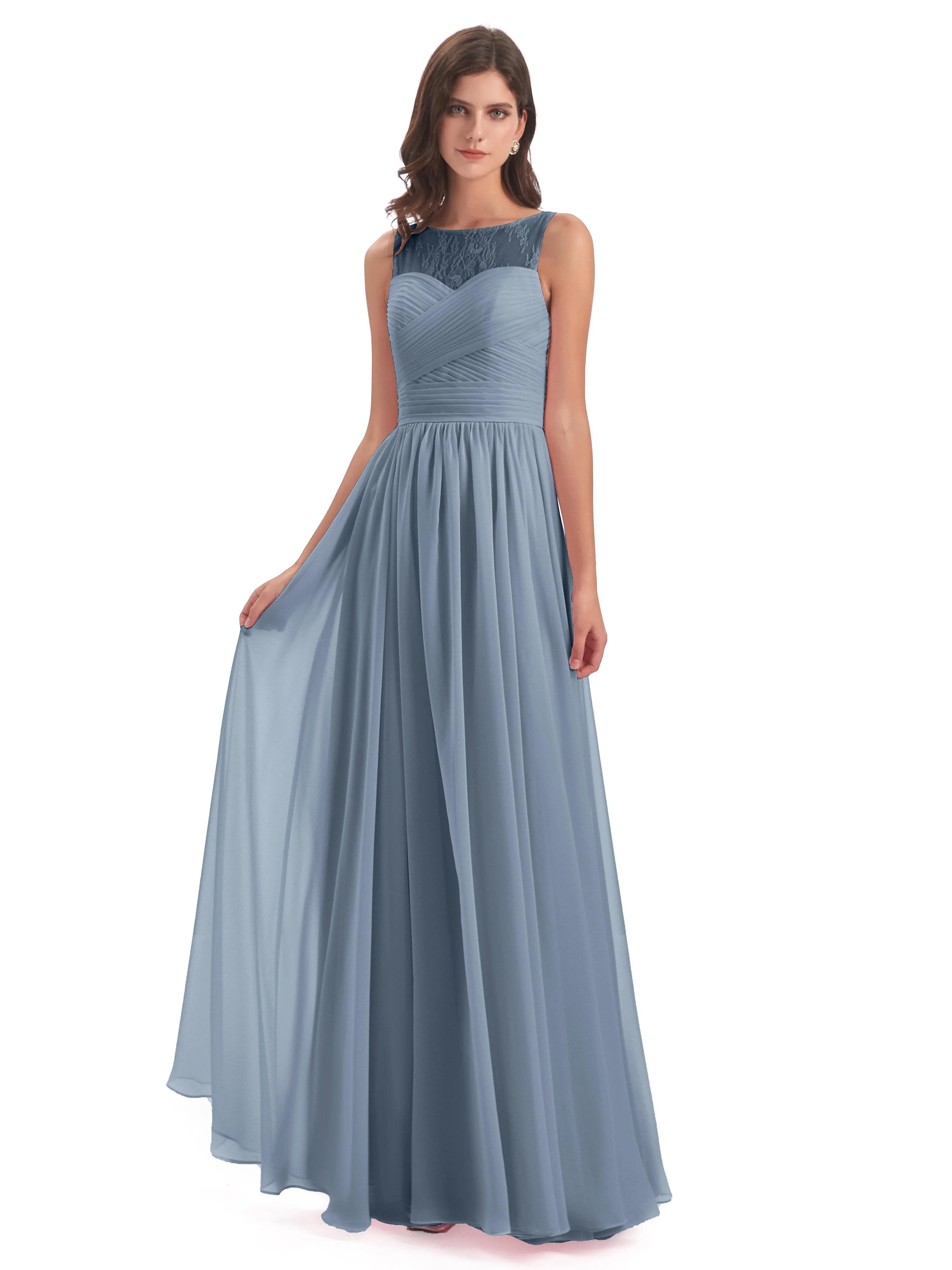Robyn Magic Lace/Chiffon Illusion Long Bridesmaid Dresses