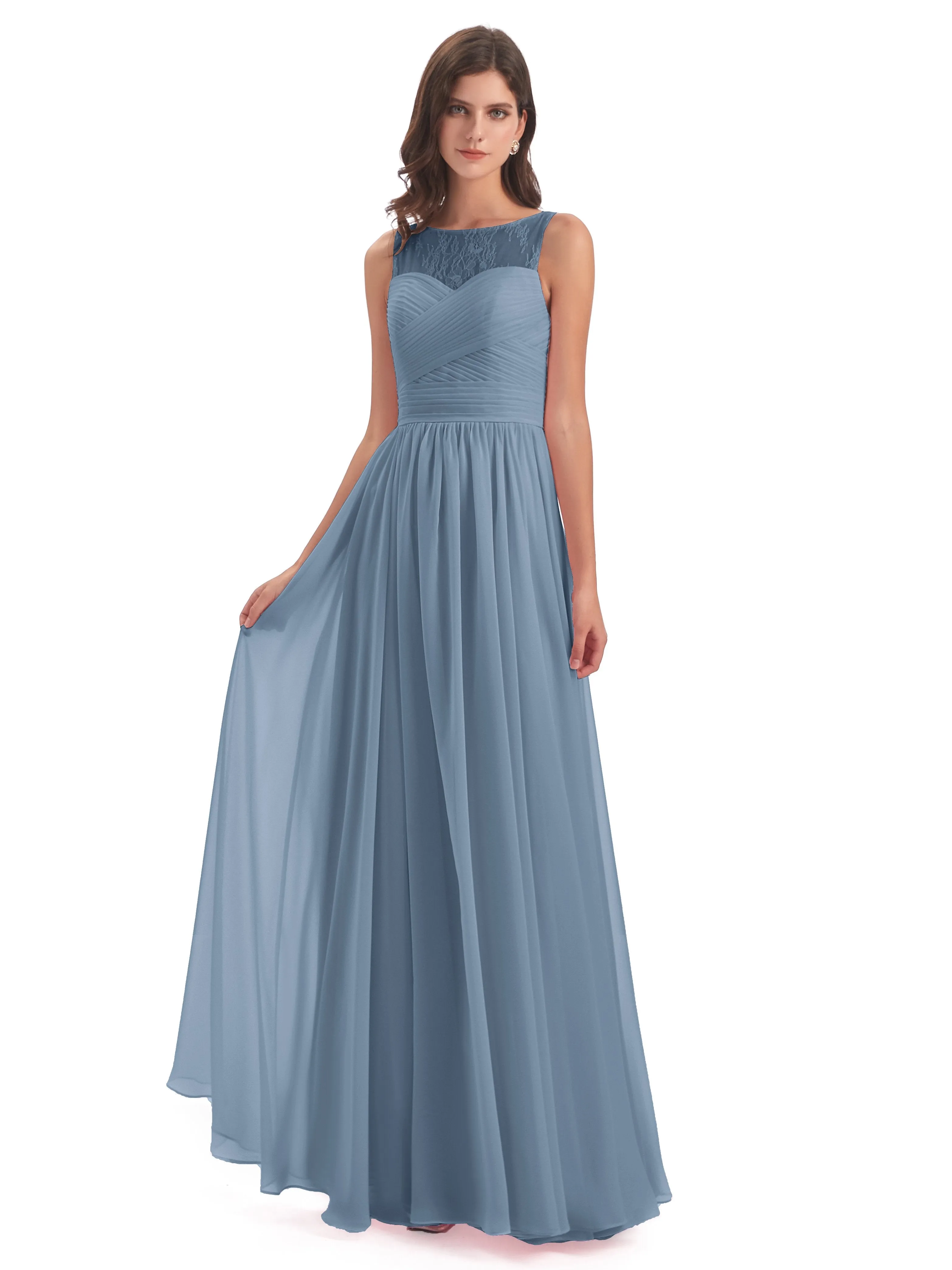 Robyn Magic Lace/Chiffon Illusion Long Bridesmaid Dresses