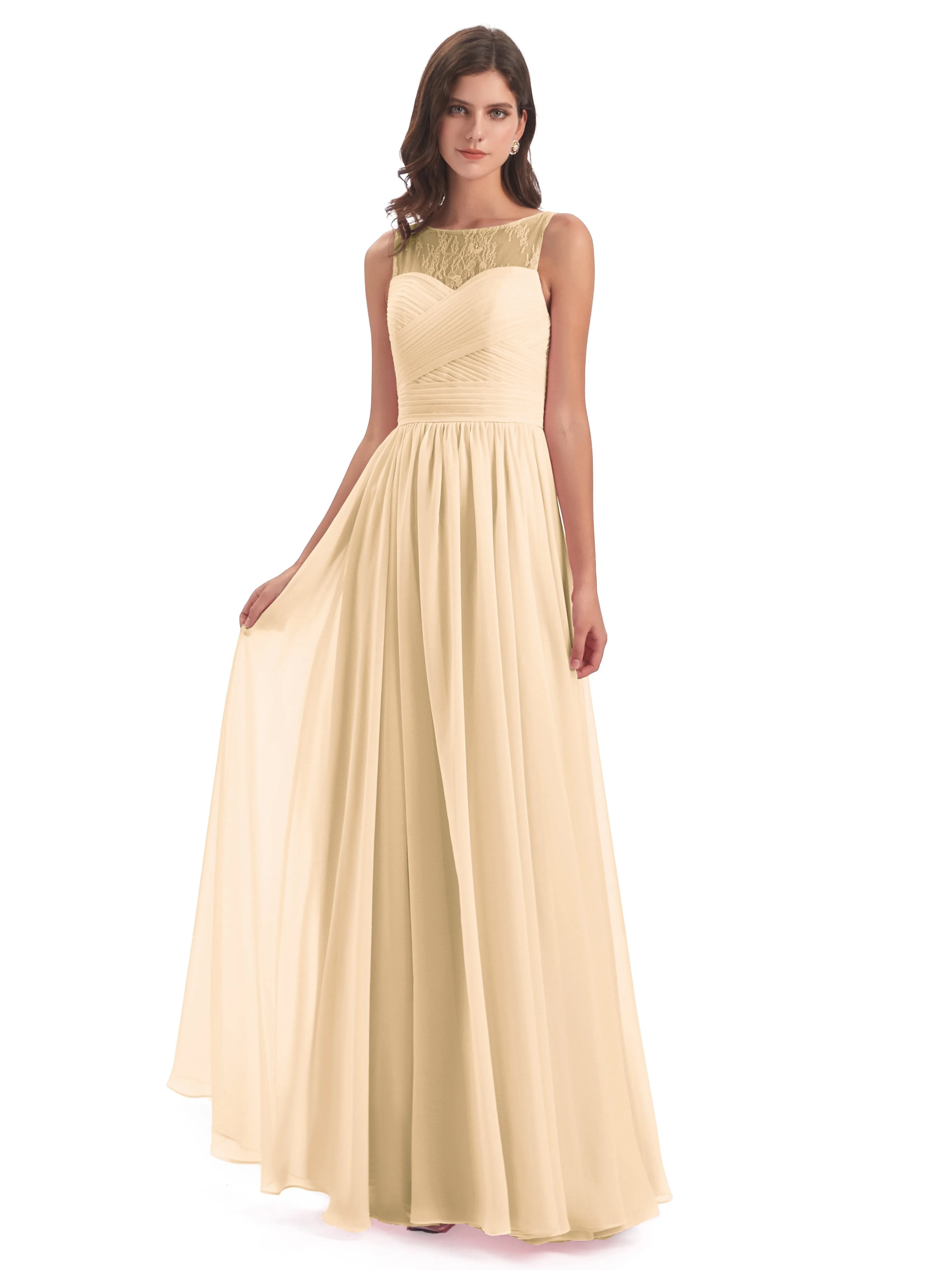 Robyn Magic Lace/Chiffon Illusion Long Bridesmaid Dresses